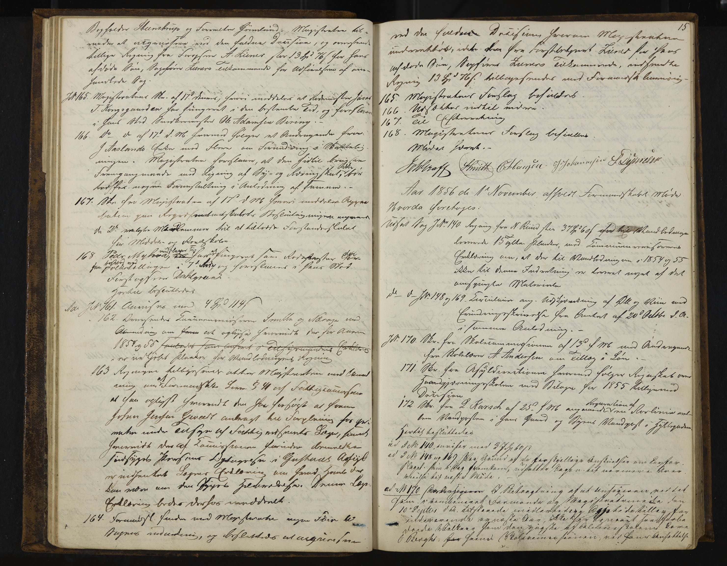 Kongsberg formannskap og sentraladministrasjon, IKAK/0604021-1/A/L0003: Møtebok med register, 1856-1861, s. 15