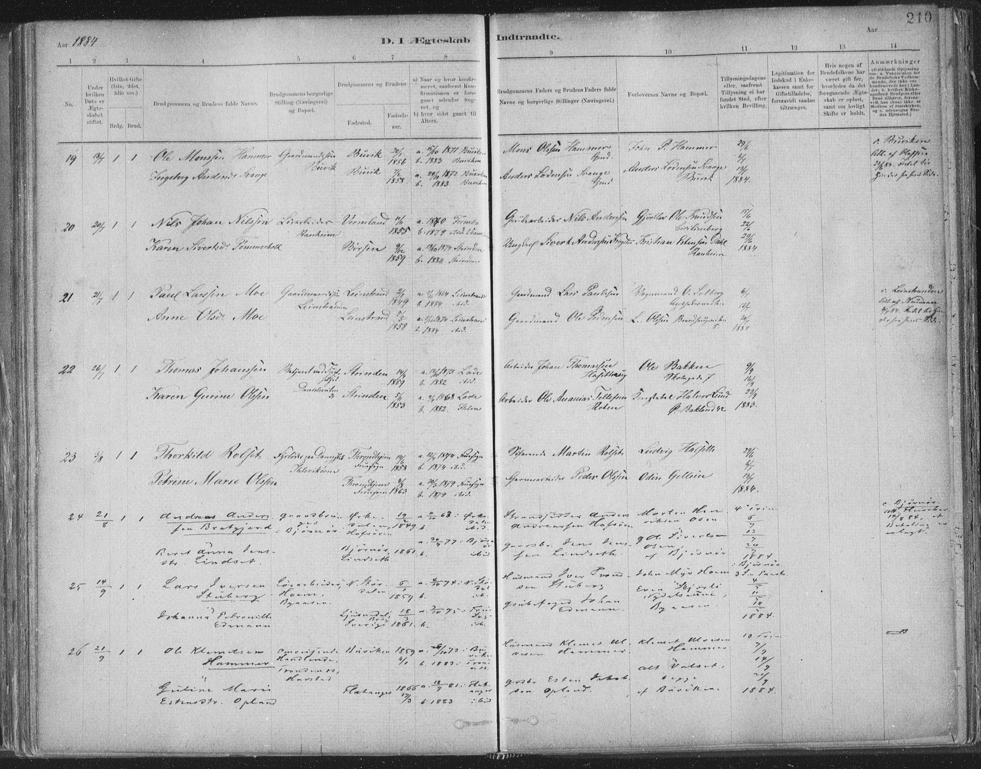 Ministerialprotokoller, klokkerbøker og fødselsregistre - Sør-Trøndelag, SAT/A-1456/603/L0162: Ministerialbok nr. 603A01, 1879-1895, s. 210