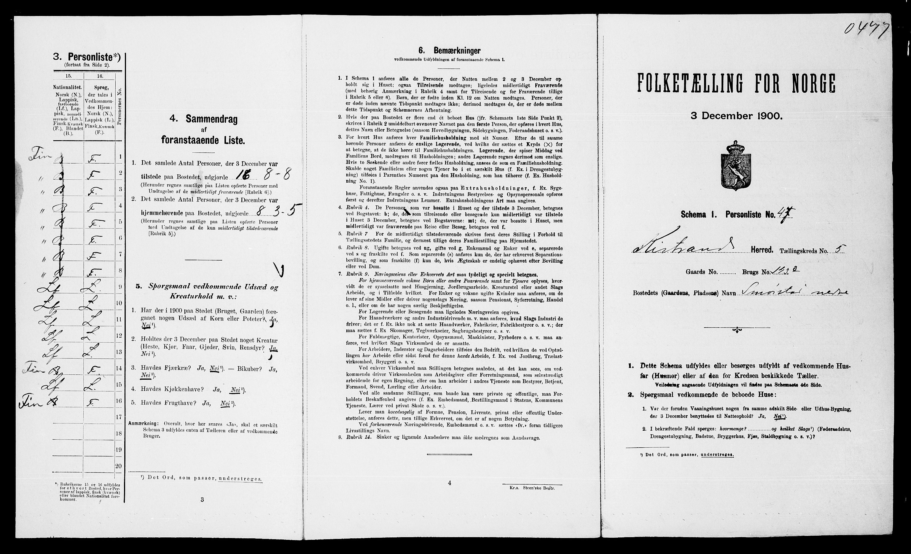 SATØ, Folketelling 1900 for 2020 Kistrand herred, 1900, s. 464