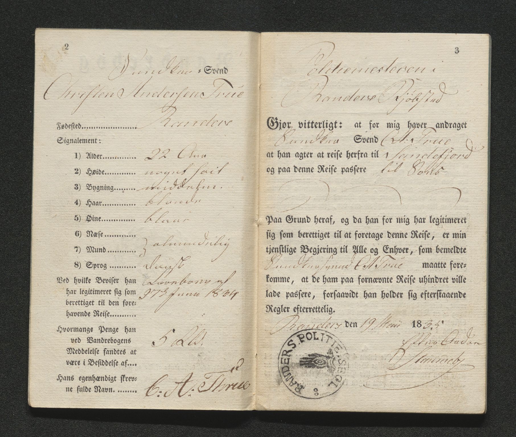 Drammen politikammer, SAKO/A-623/I/Ia/Iab/L0007: Innleverte pass, 1843-1844, s. 337