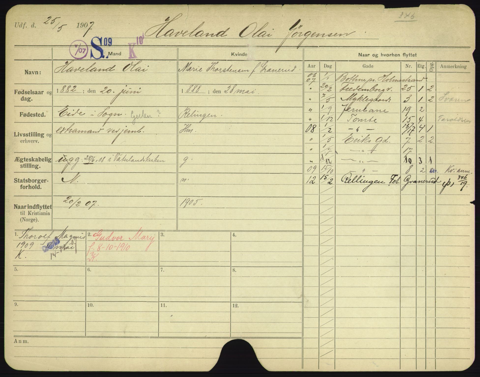 Oslo folkeregister, Registerkort, AV/SAO-A-11715/F/Fa/Fac/L0004: Menn, 1906-1914, s. 499a