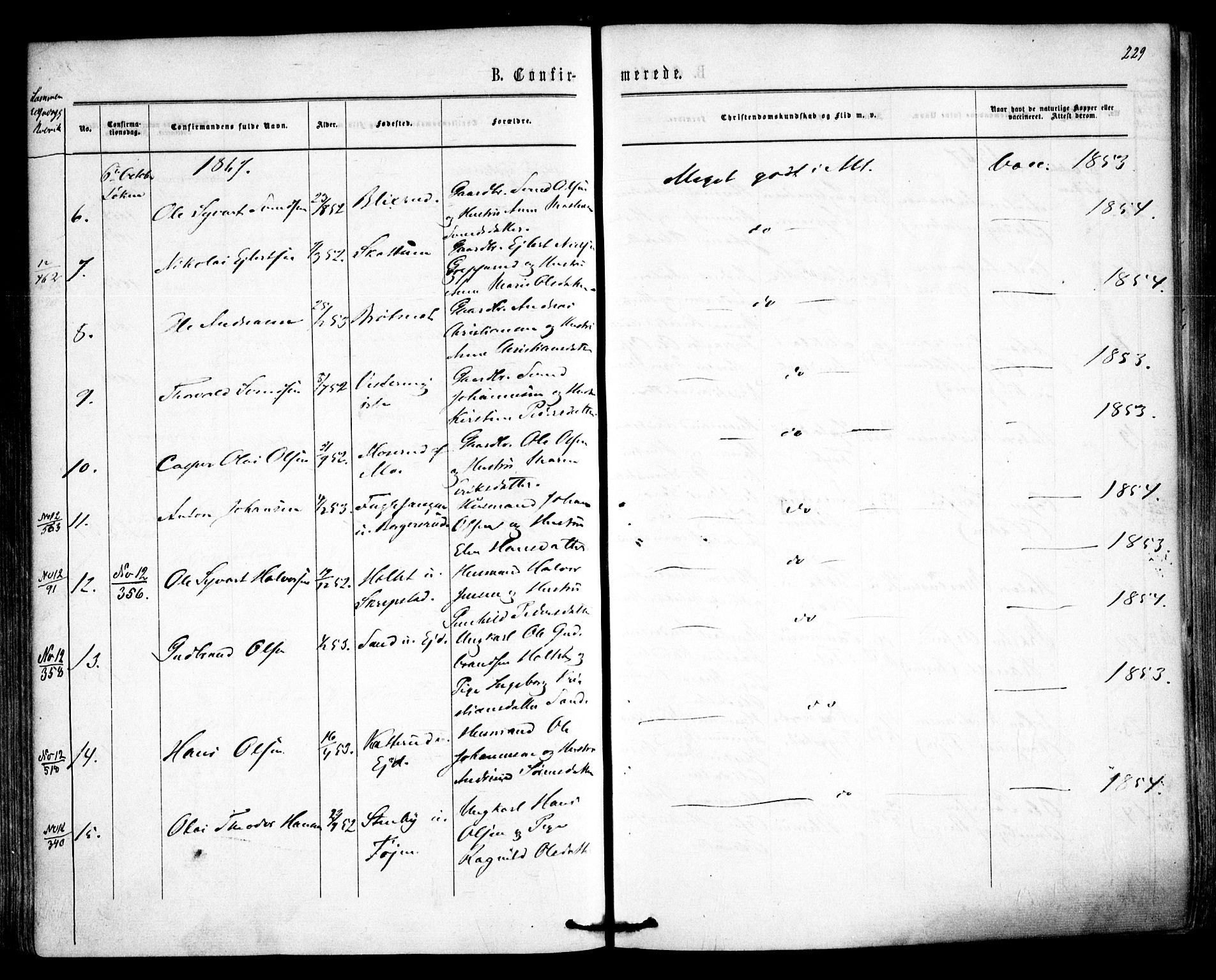Høland prestekontor Kirkebøker, SAO/A-10346a/F/Fa/L0011: Ministerialbok nr. I 11, 1862-1869, s. 229