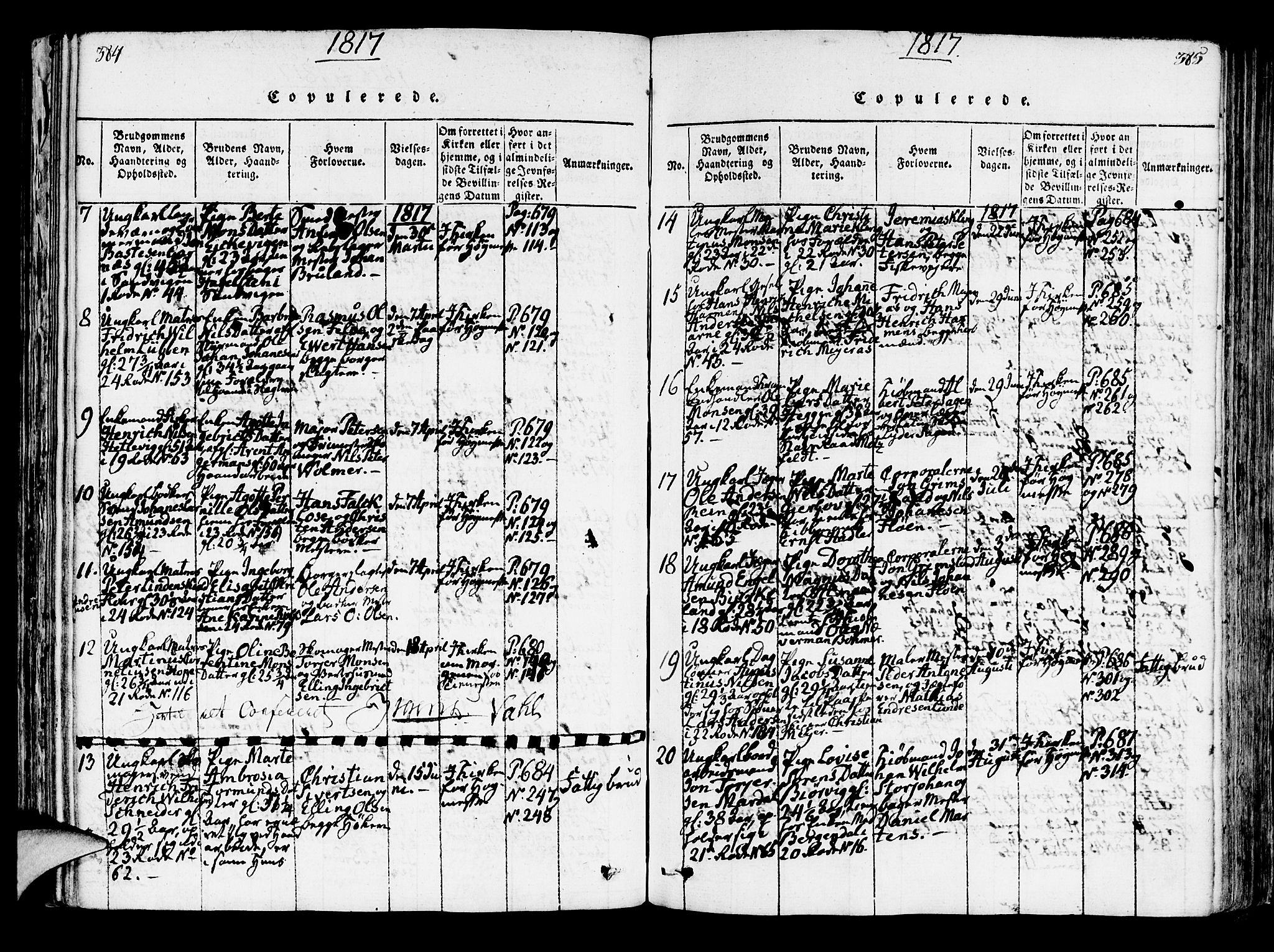 Korskirken sokneprestembete, SAB/A-76101/H/Hab: Klokkerbok nr. A 1b, 1815-1821, s. 384-385