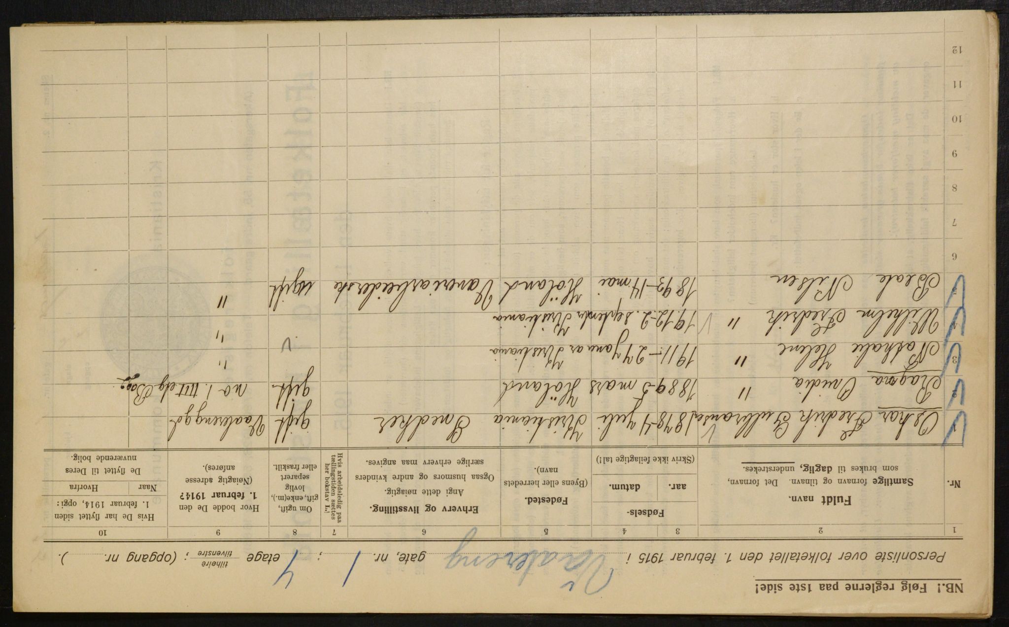 OBA, Kommunal folketelling 1.2.1915 for Kristiania, 1915, s. 126141