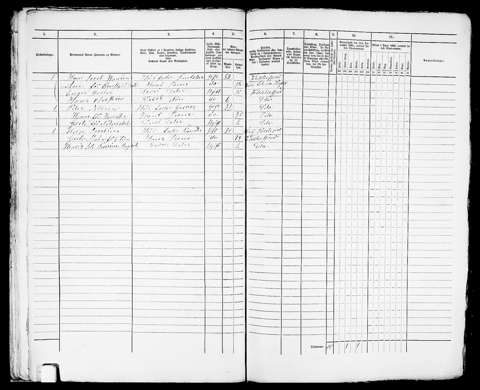 RA, Folketelling 1865 for 1004B Flekkefjord prestegjeld, Flekkefjord kjøpstad, 1865, s. 45