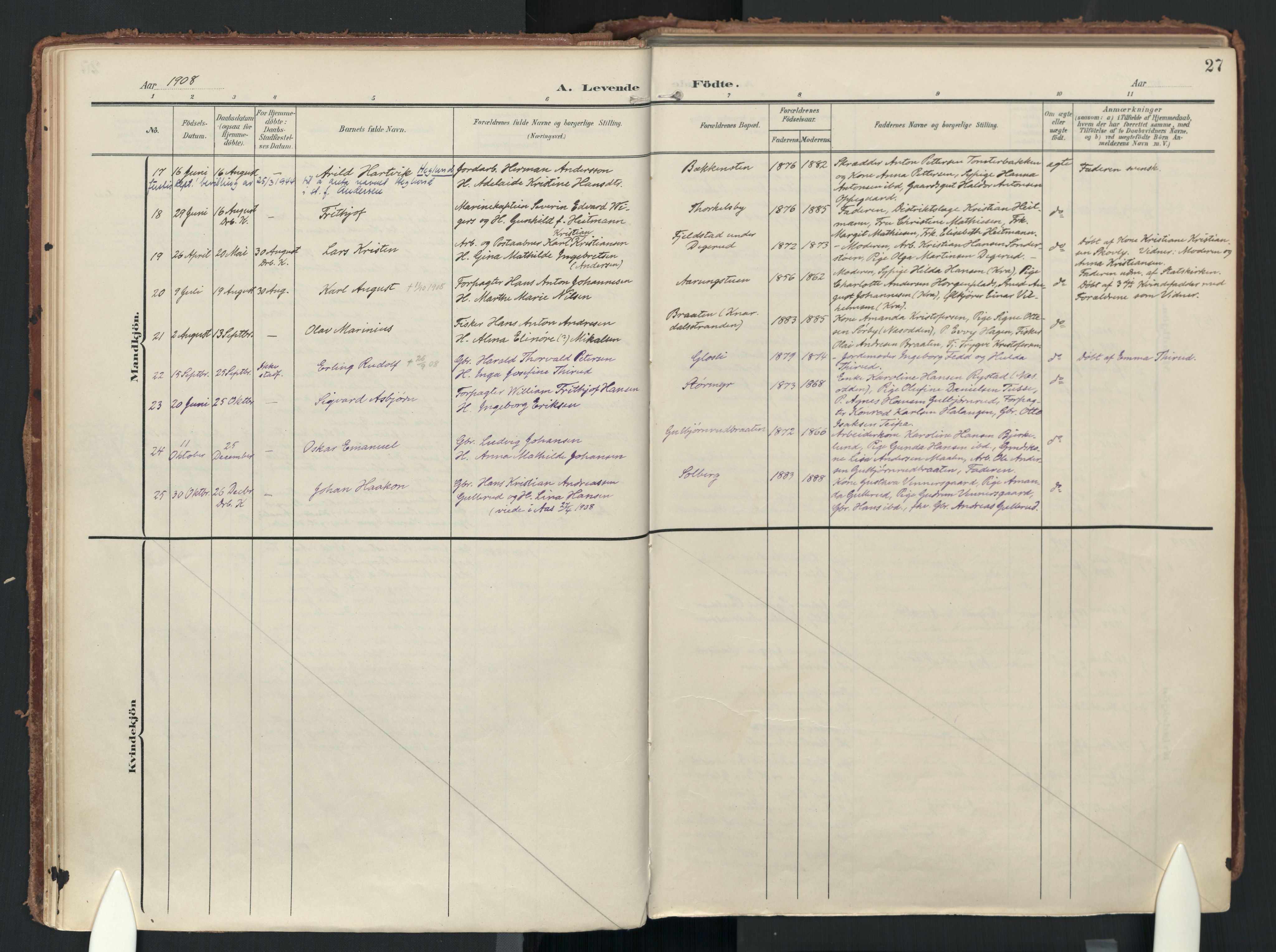 Drøbak prestekontor Kirkebøker, AV/SAO-A-10142a/F/Fc/L0003: Ministerialbok nr. III 3, 1901-1920, s. 27