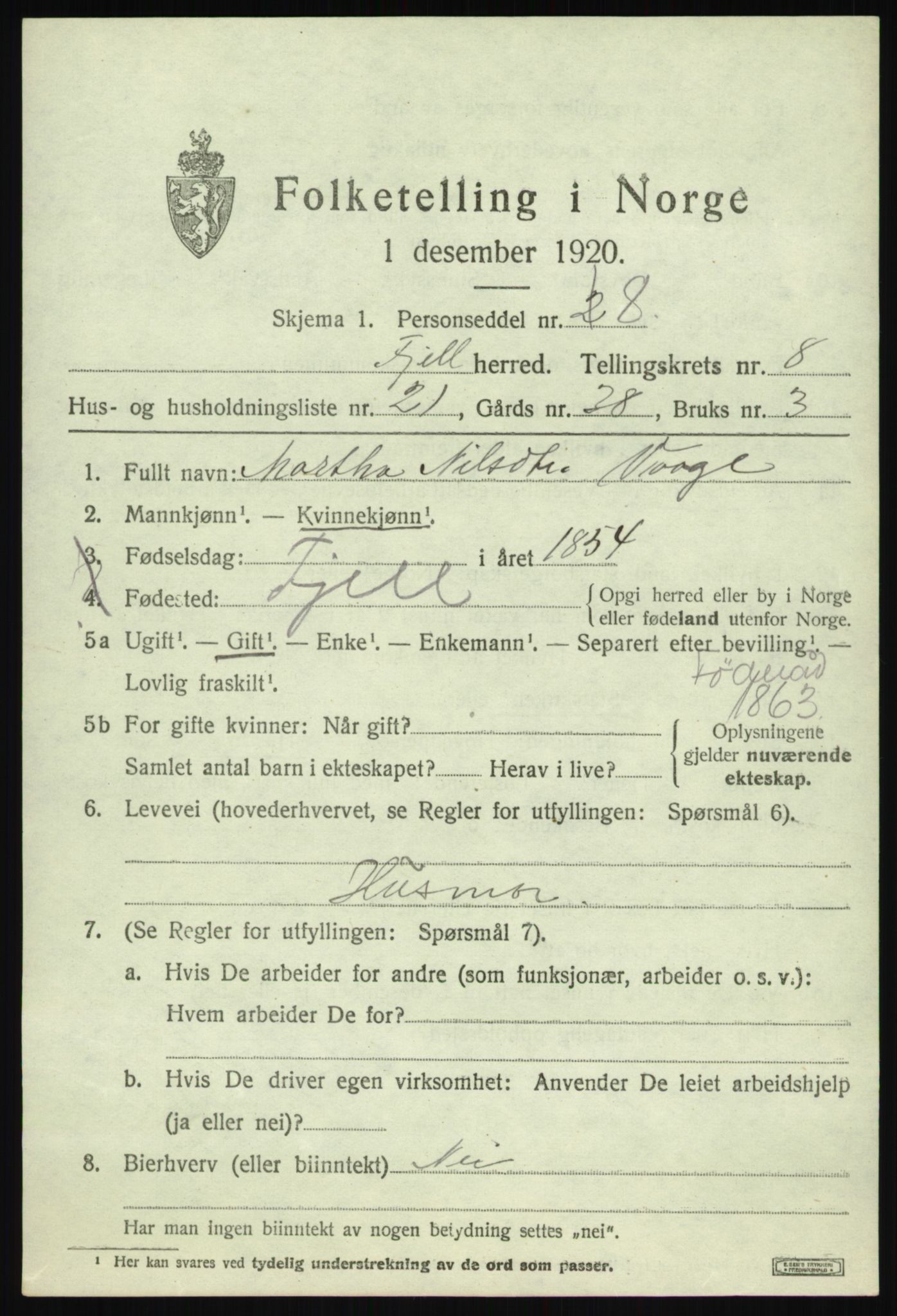 SAB, Folketelling 1920 for 1246 Fjell herred, 1920, s. 7418