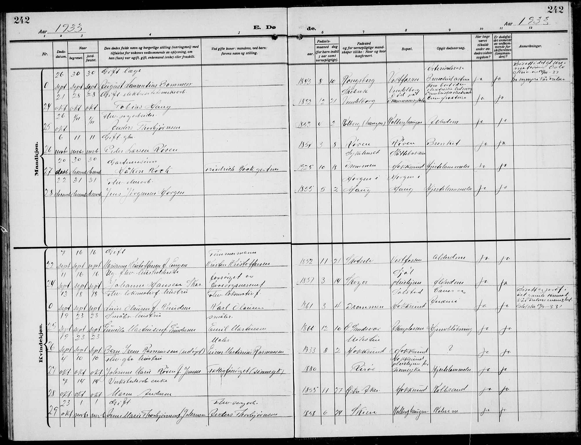 Eiker kirkebøker, AV/SAKO-A-4/G/Ga/L0010: Klokkerbok nr. I 10, 1925-1934, s. 242