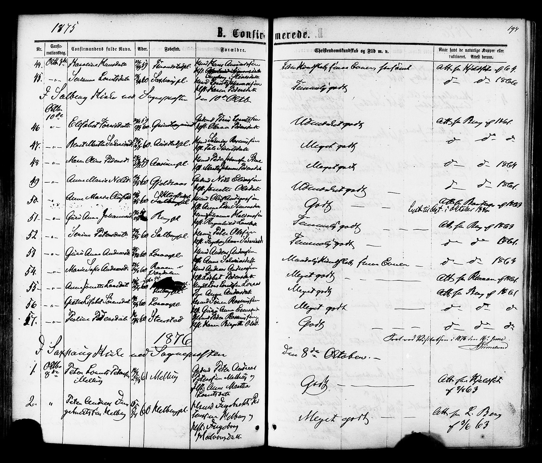Ministerialprotokoller, klokkerbøker og fødselsregistre - Nord-Trøndelag, SAT/A-1458/730/L0284: Ministerialbok nr. 730A09, 1866-1878, s. 194