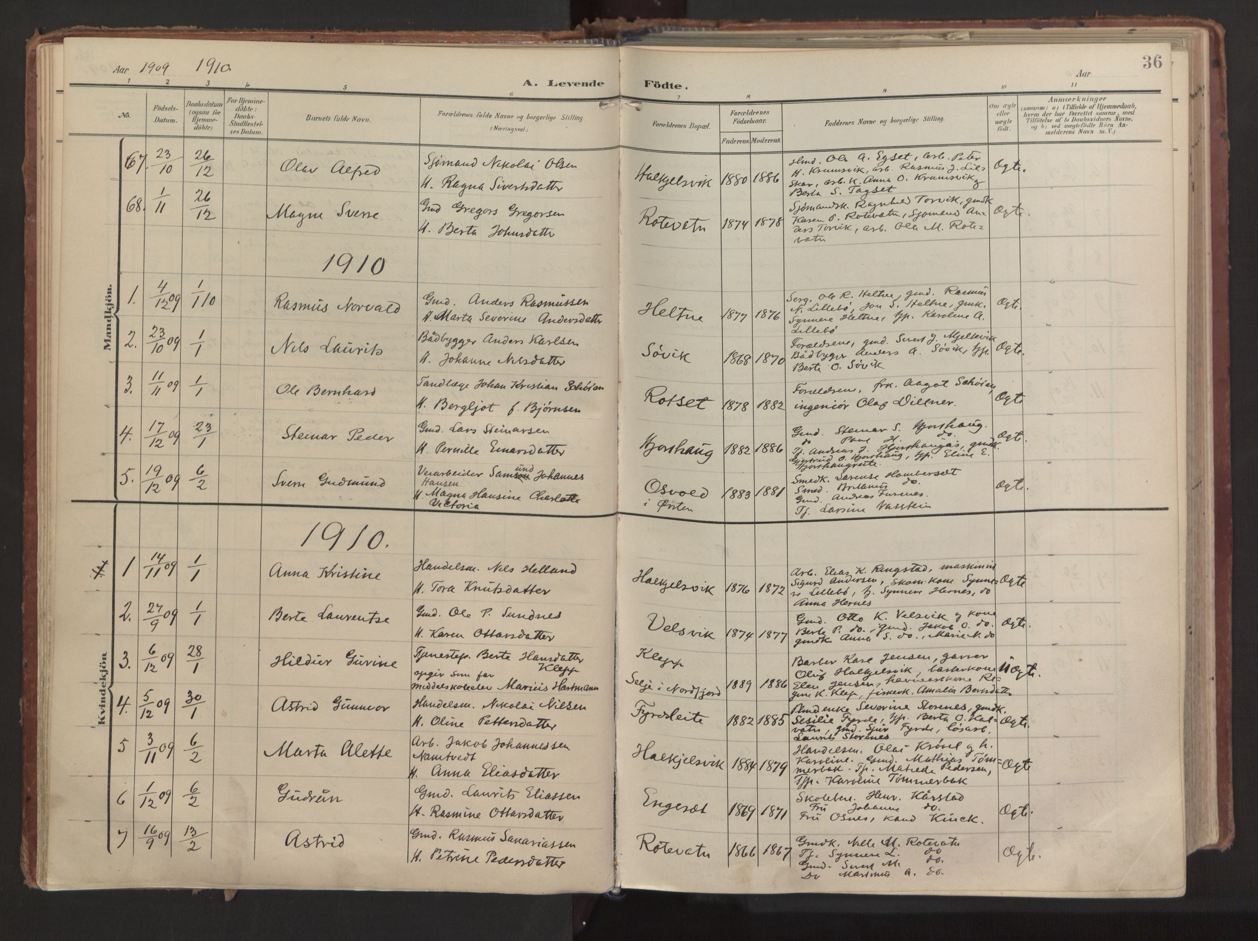 Ministerialprotokoller, klokkerbøker og fødselsregistre - Møre og Romsdal, AV/SAT-A-1454/511/L0144: Ministerialbok nr. 511A11, 1906-1923, s. 36