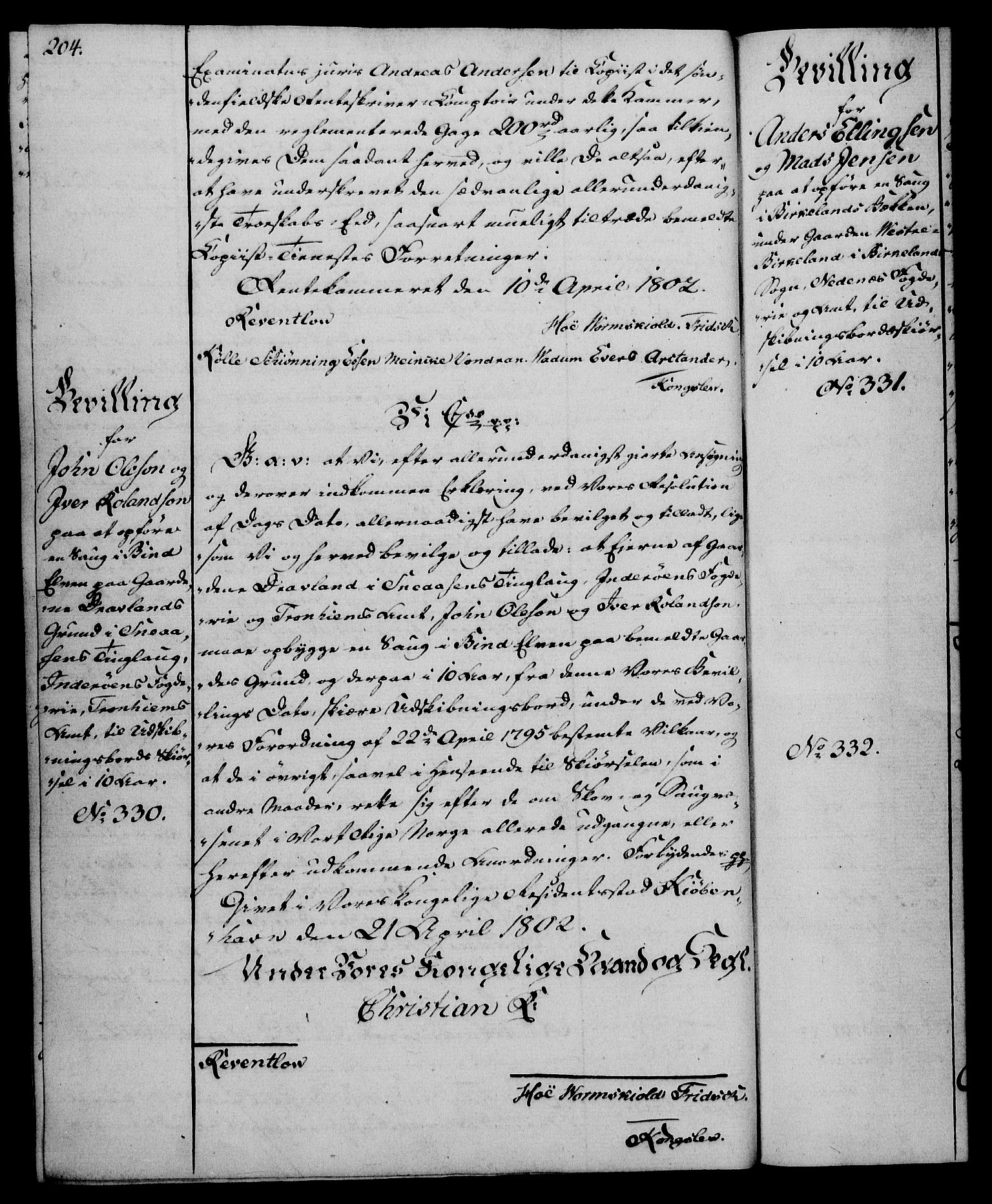 Rentekammeret, Kammerkanselliet, RA/EA-3111/G/Gg/Gga/L0017: Norsk ekspedisjonsprotokoll med register (merket RK 53.17), 1801-1803, s. 204