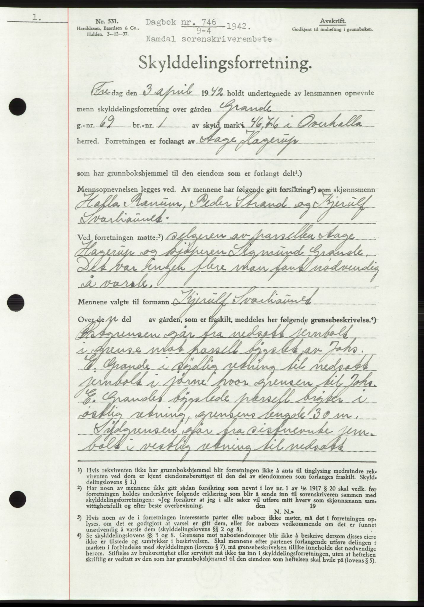 Namdal sorenskriveri, SAT/A-4133/1/2/2C: Pantebok nr. -, 1941-1942, Dagboknr: 746/1942