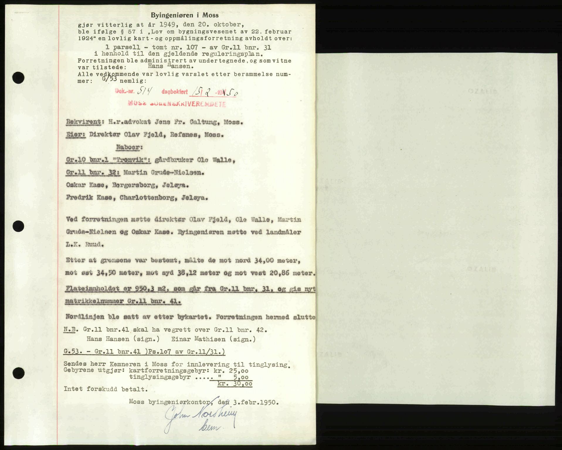 Moss sorenskriveri, SAO/A-10168: Pantebok nr. A25, 1950-1950, Dagboknr: 514/1950