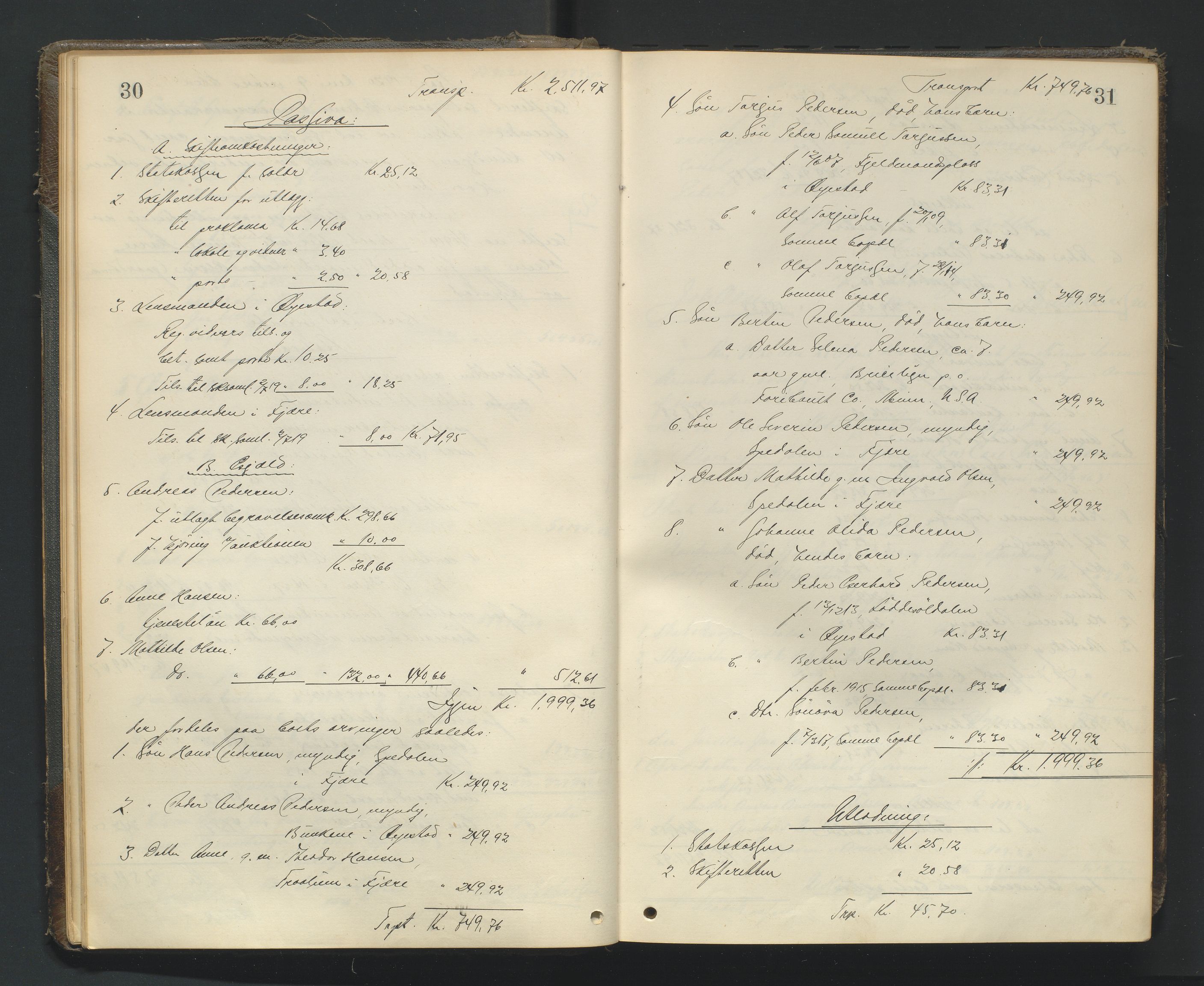 Nedenes sorenskriveri, AV/SAK-1221-0006/H/Hc/L0022: Skifteutlodningsprotokoll nr 8, 1919-1926, s. 30-31
