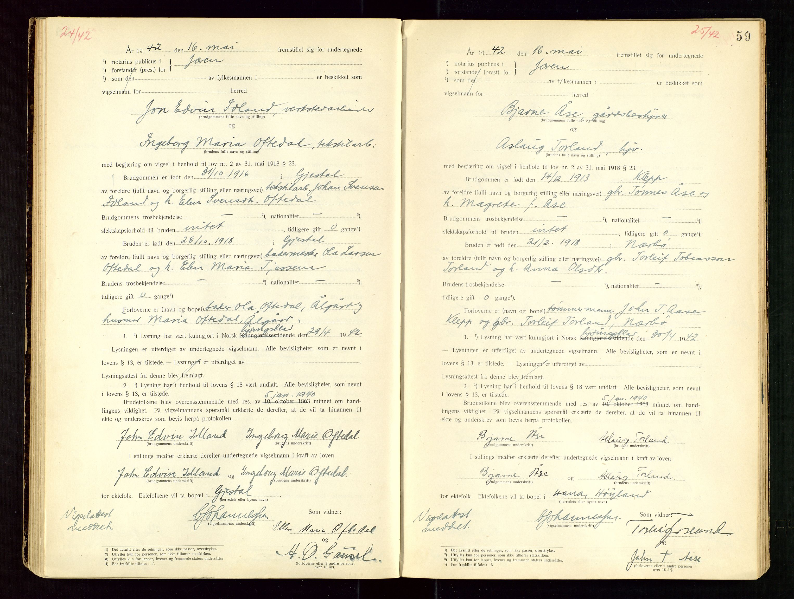 Jæren sorenskriveri, AV/SAST-A-100310/01/6/62/62BA/L0002: VIGSELSPROTOKOLL, 1937-1942, s. 59