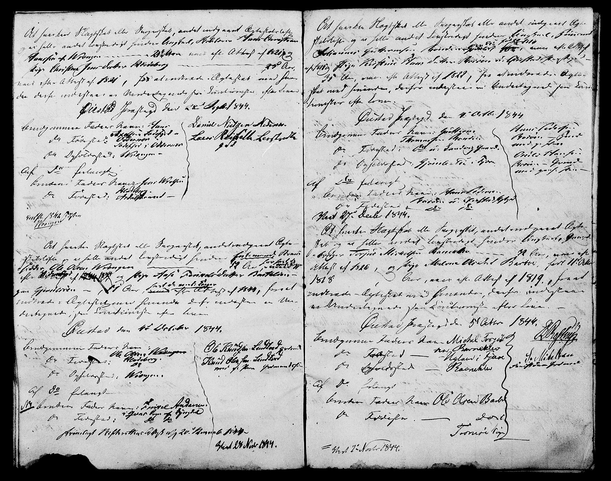 Øyestad sokneprestkontor, AV/SAK-1111-0049/F/Fe/L0002: Forlovererklæringer nr. A VI 20, 1844-1846, s. 11