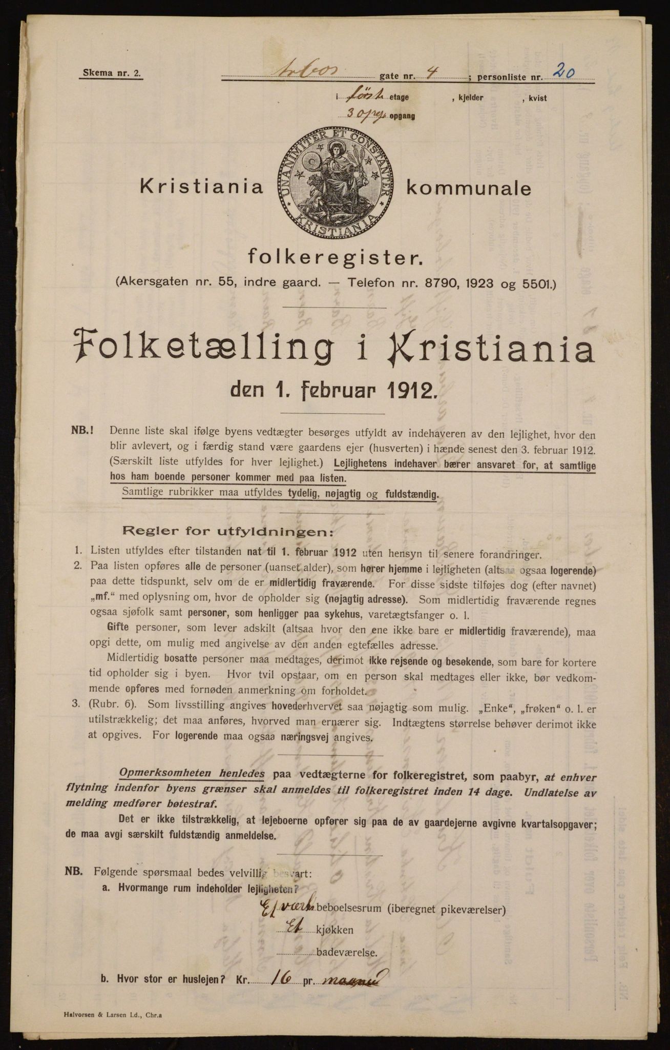 OBA, Kommunal folketelling 1.2.1912 for Kristiania, 1912, s. 1883