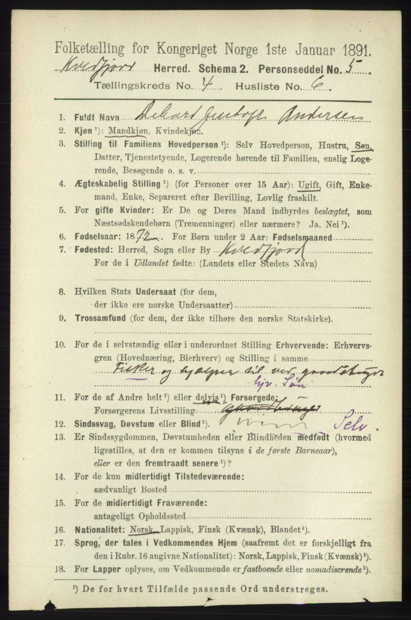 RA, Folketelling 1891 for 1911 Kvæfjord herred, 1891, s. 1925