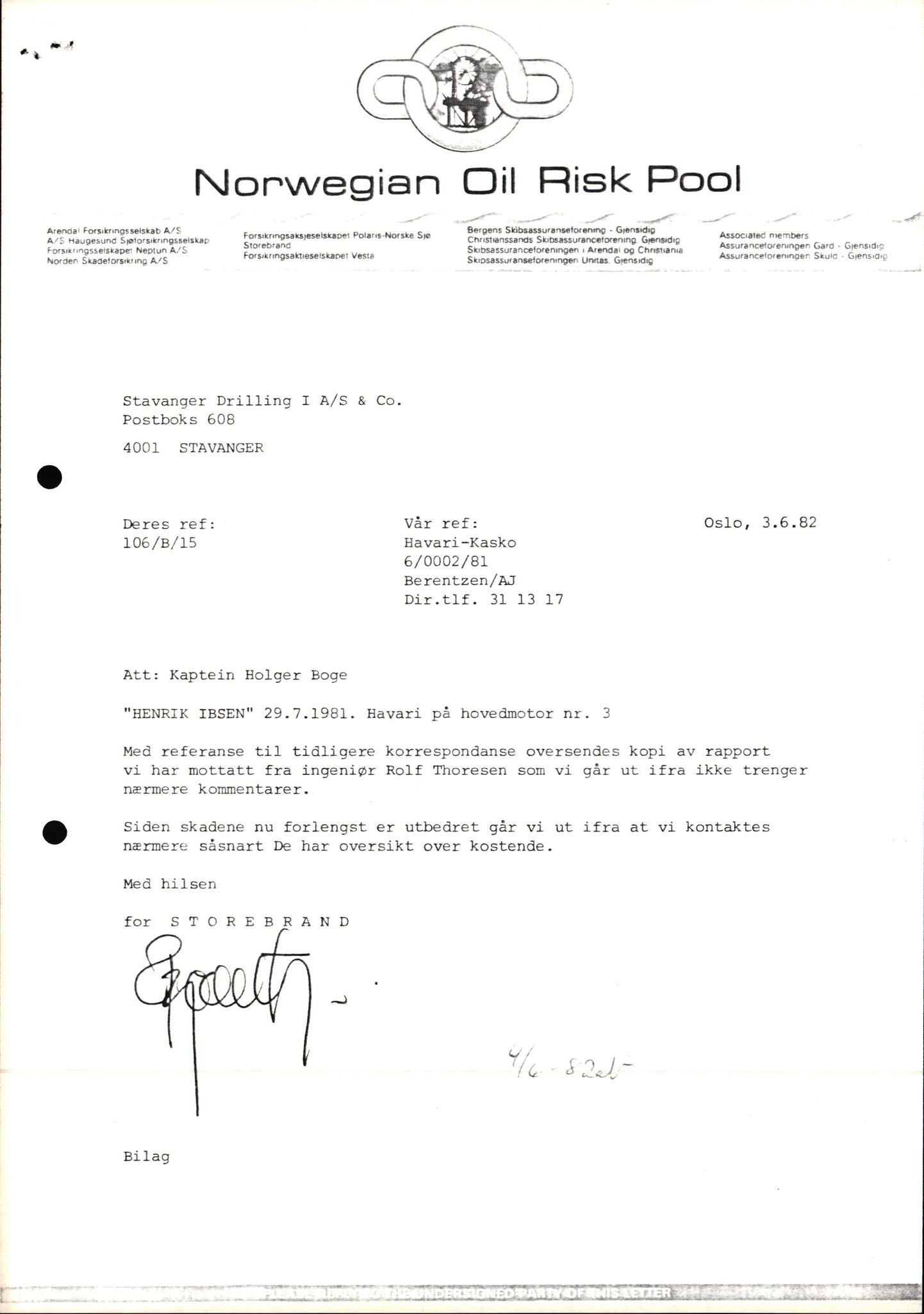 Pa 1503 - Stavanger Drilling AS, AV/SAST-A-101906/2/E/Ec/Eca/L0014: Sak og korrespondanse, 1977-1987