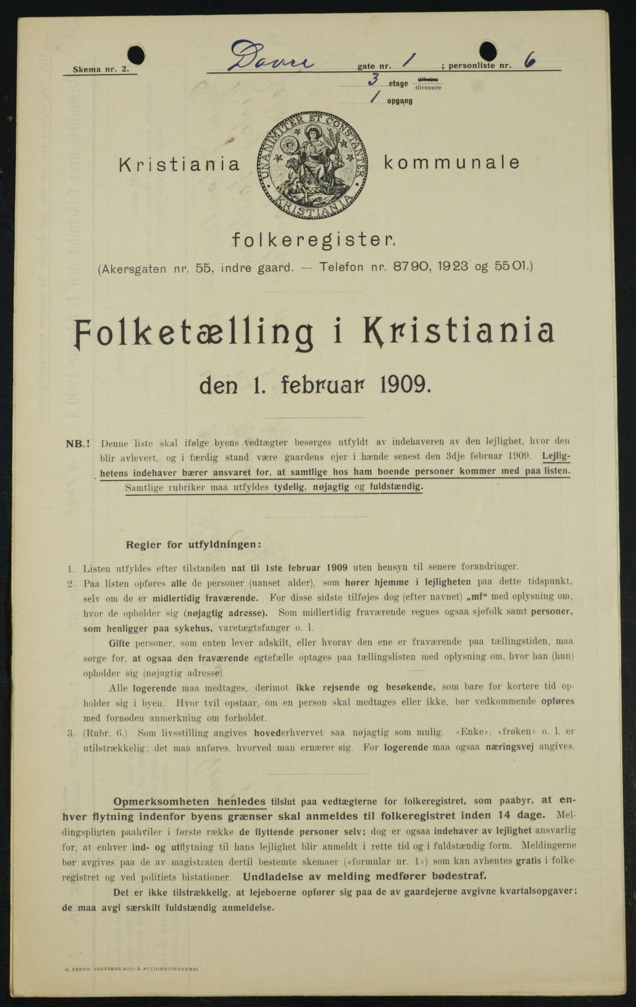 OBA, Kommunal folketelling 1.2.1909 for Kristiania kjøpstad, 1909, s. 14622