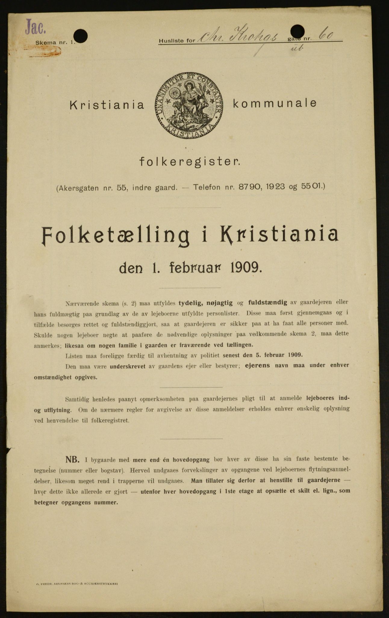 OBA, Kommunal folketelling 1.2.1909 for Kristiania kjøpstad, 1909, s. 11152