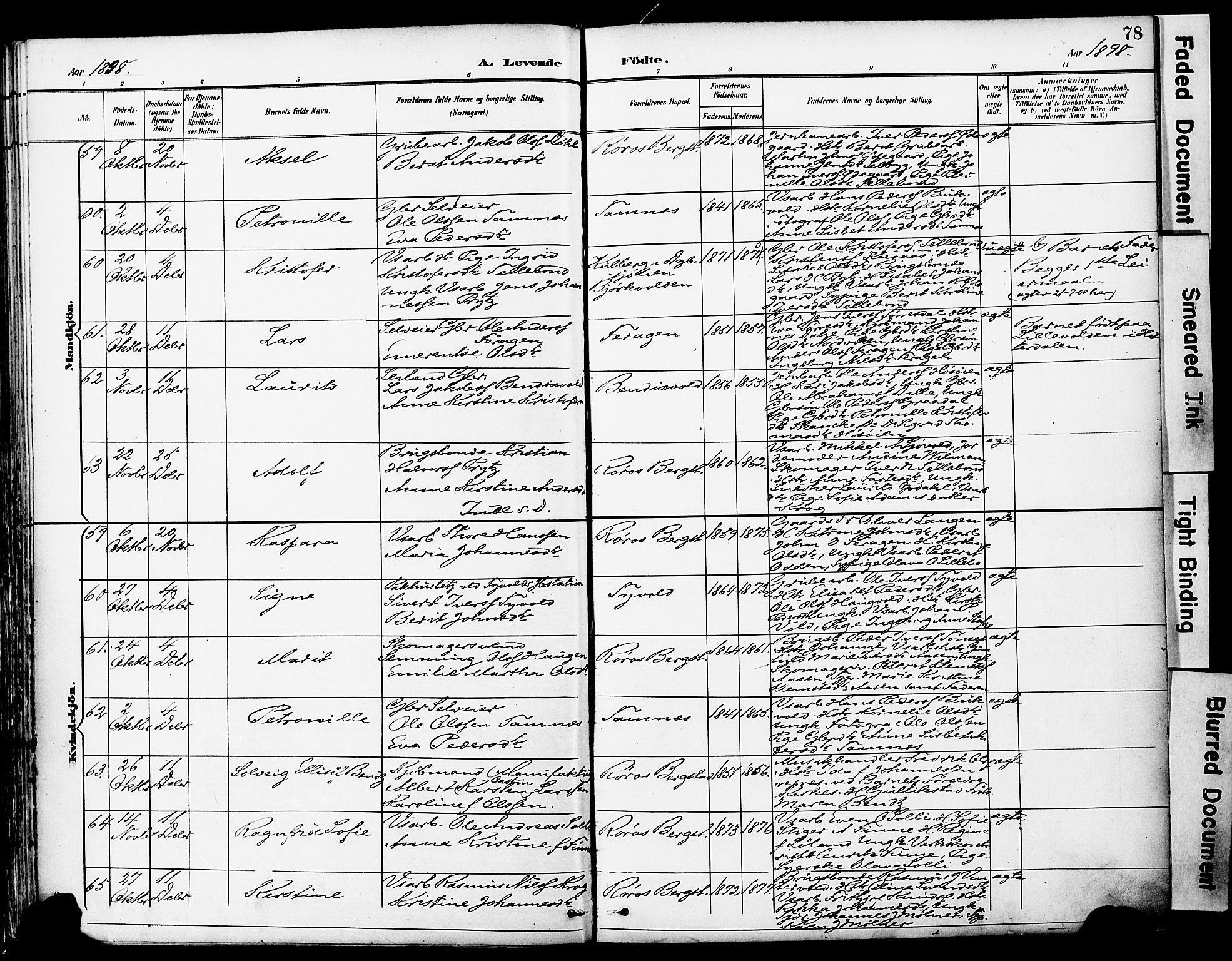 Ministerialprotokoller, klokkerbøker og fødselsregistre - Sør-Trøndelag, SAT/A-1456/681/L0935: Ministerialbok nr. 681A13, 1890-1898, s. 78