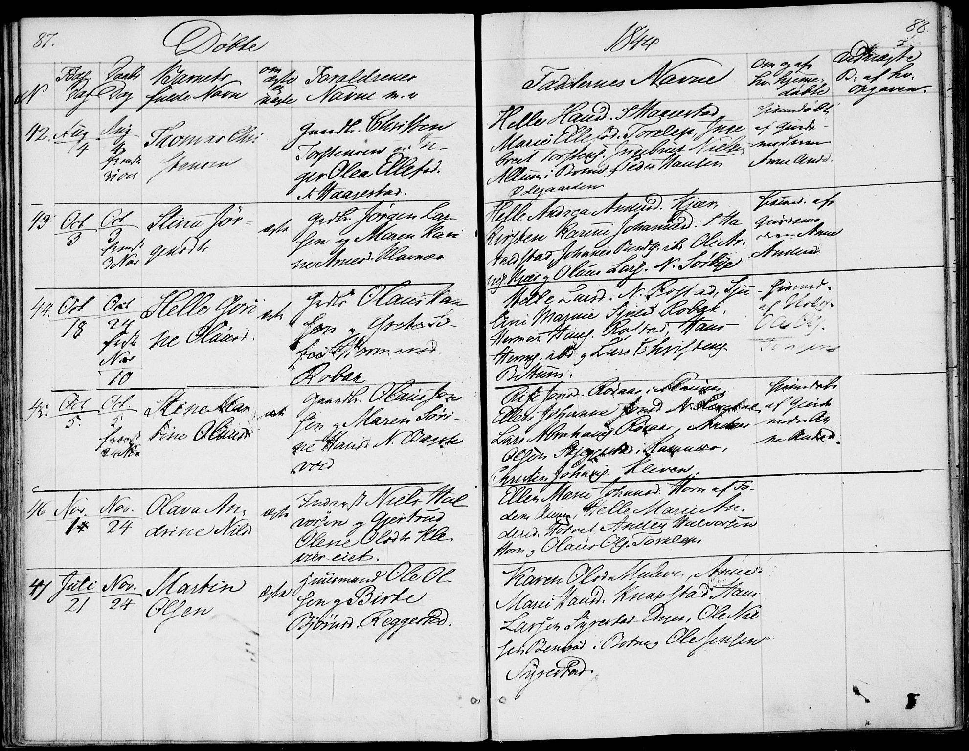Våle kirkebøker, AV/SAKO-A-334/F/Fa/L0009a: Ministerialbok nr. I 9A, 1839-1860, s. 87-88