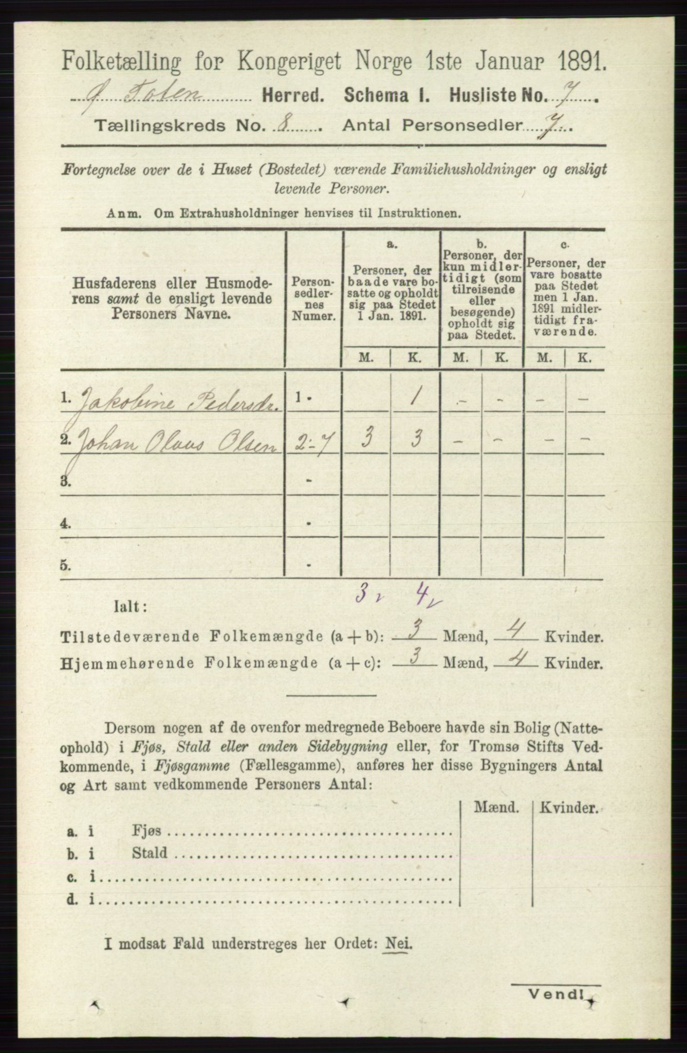 RA, Folketelling 1891 for 0528 Østre Toten herred, 1891, s. 4932