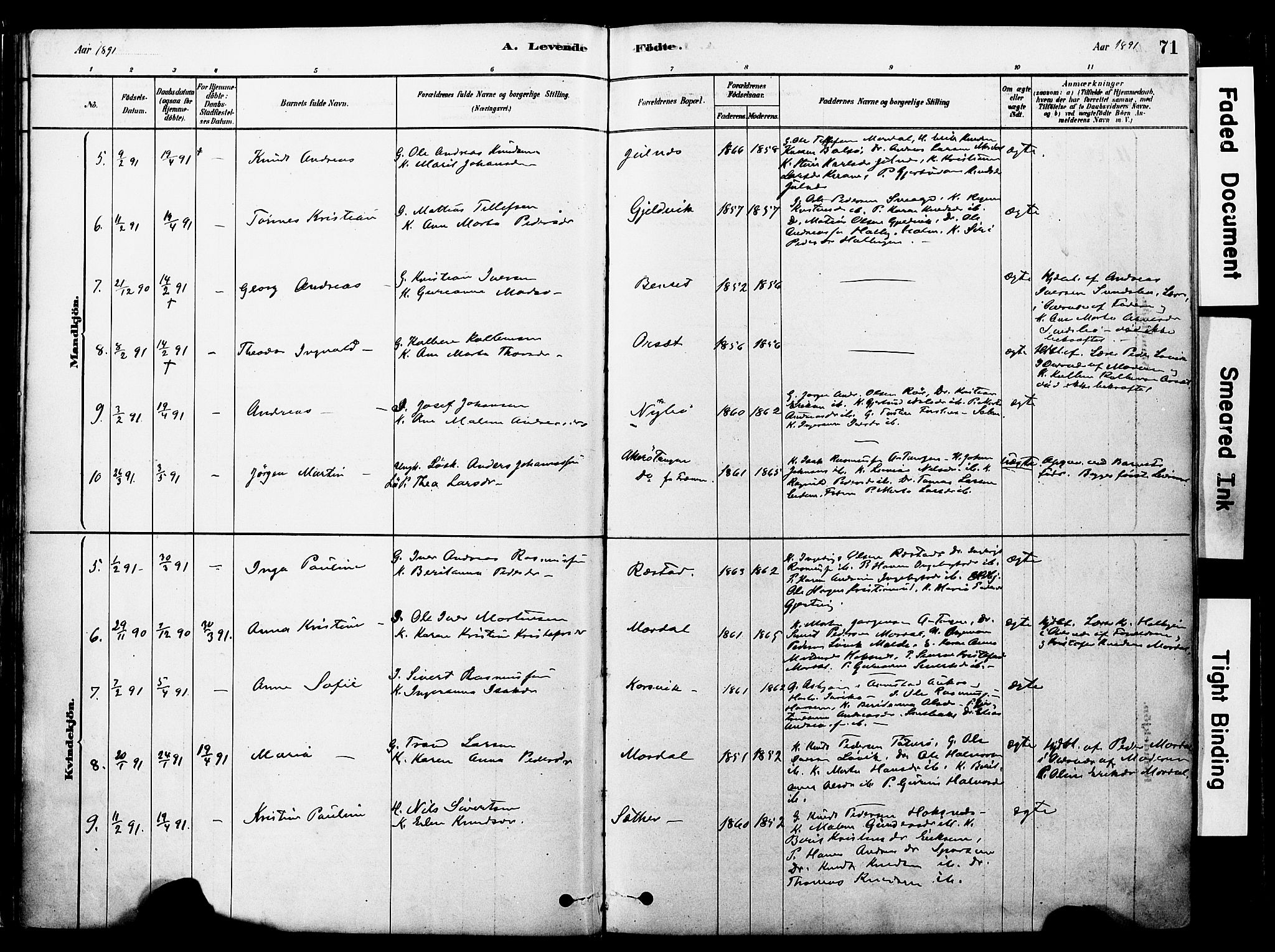 Ministerialprotokoller, klokkerbøker og fødselsregistre - Møre og Romsdal, SAT/A-1454/560/L0721: Ministerialbok nr. 560A05, 1878-1917, s. 71