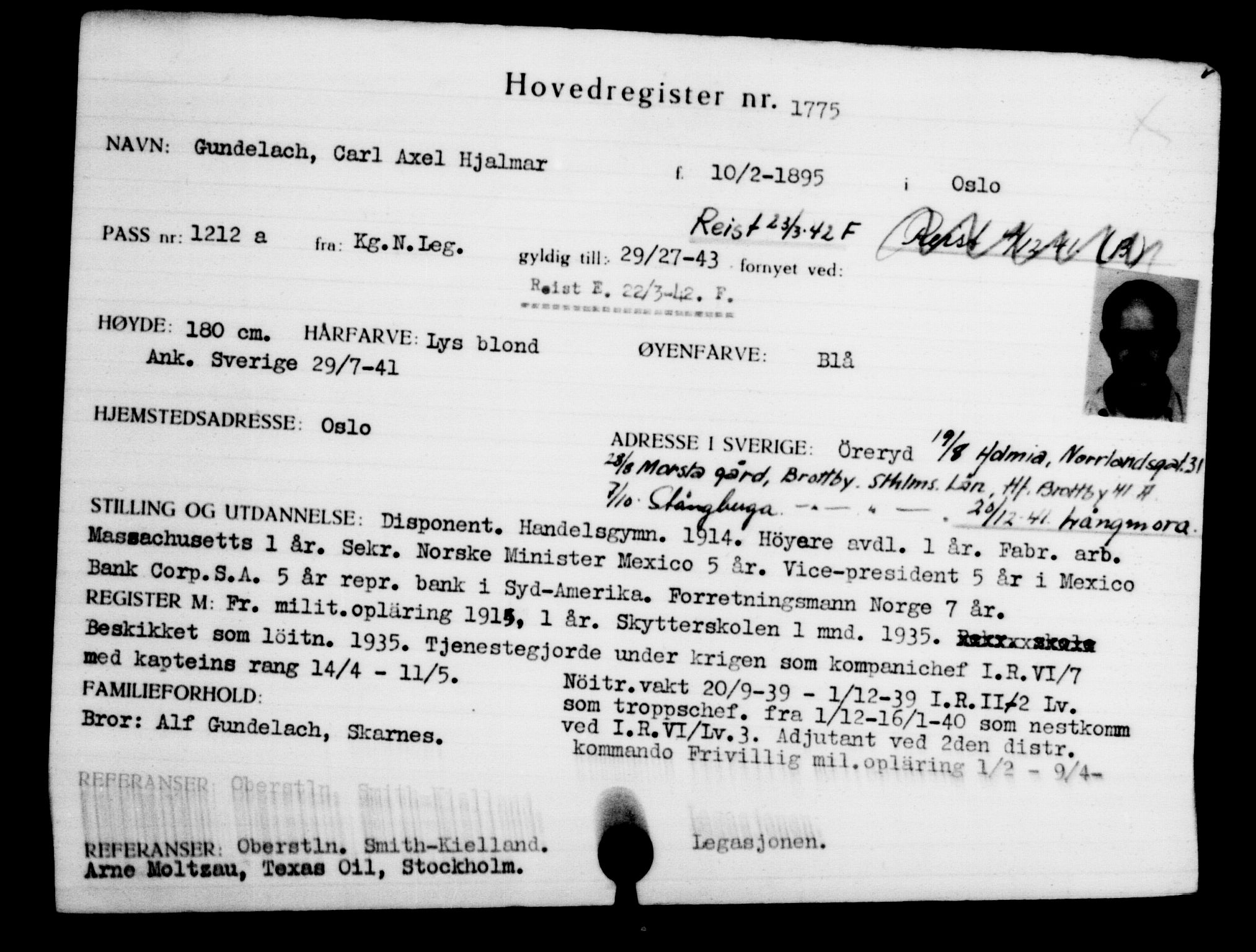 Utenriksstasjonene, Legasjonen i Stockholm, Flyktningkontoret, AV/RA-S-6753/V/Va/L0002: Kjesäterkartoteket, flyktninger med registreringsnr. 1001-2000, 1940-1945, s. 1099