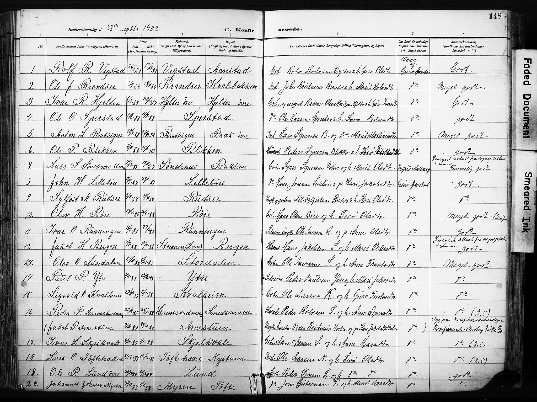Skjåk prestekontor, AV/SAH-PREST-072/H/Ha/Hab/L0003: Klokkerbok nr. 3, 1893-1932, s. 148