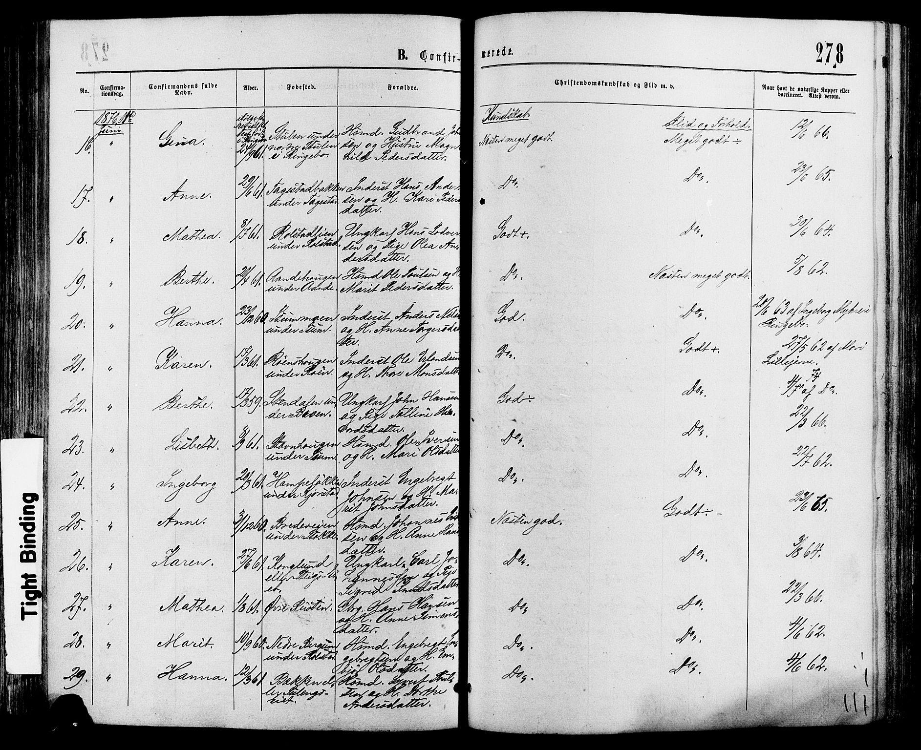 Sør-Fron prestekontor, SAH/PREST-010/H/Ha/Haa/L0002: Ministerialbok nr. 2, 1864-1880, s. 278