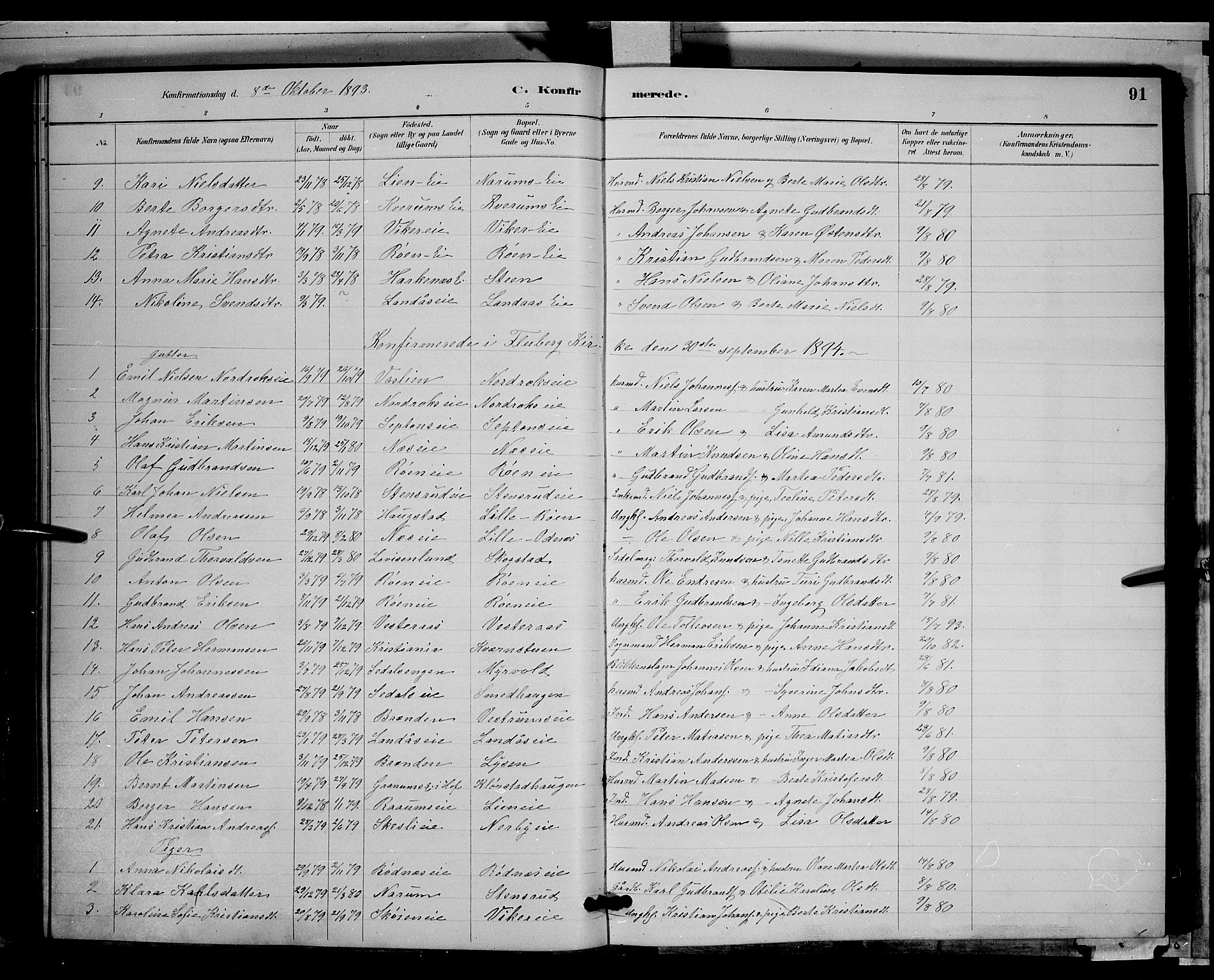 Søndre Land prestekontor, AV/SAH-PREST-122/L/L0003: Klokkerbok nr. 3, 1884-1902, s. 91