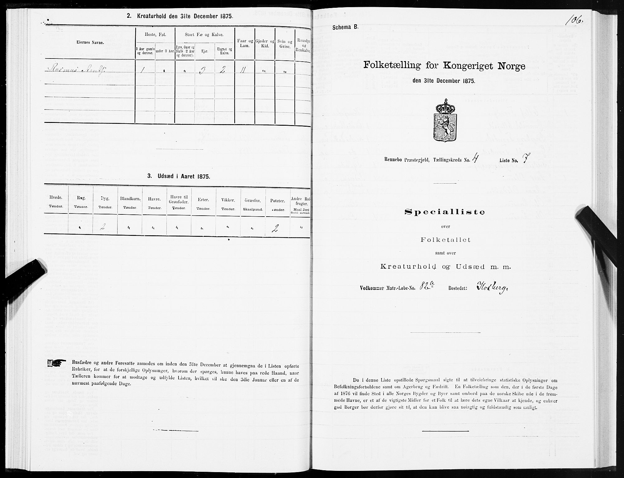 SAT, Folketelling 1875 for 1635P Rennebu prestegjeld, 1875, s. 2106