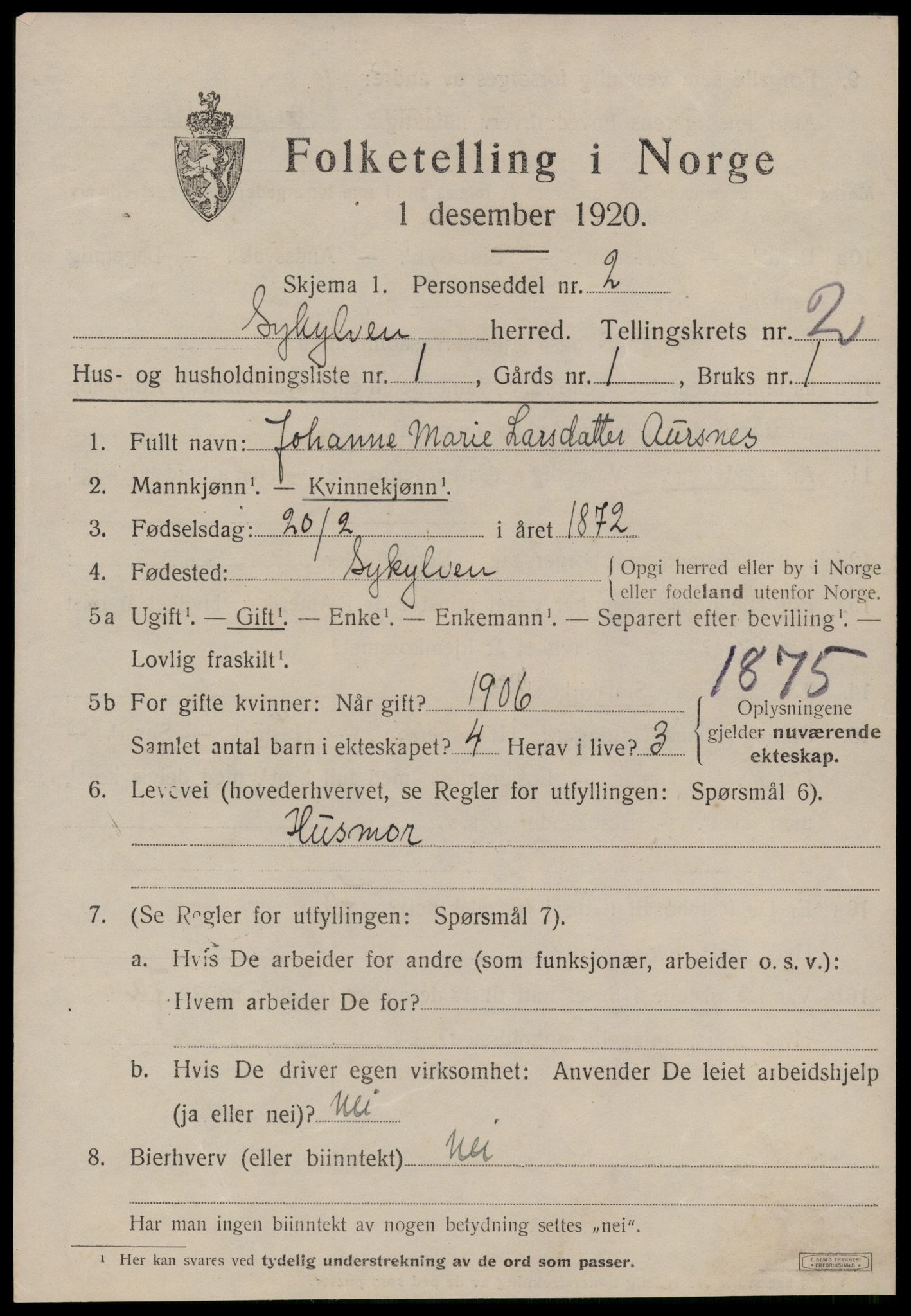 SAT, Folketelling 1920 for 1528 Sykkylven herred, 1920, s. 1363