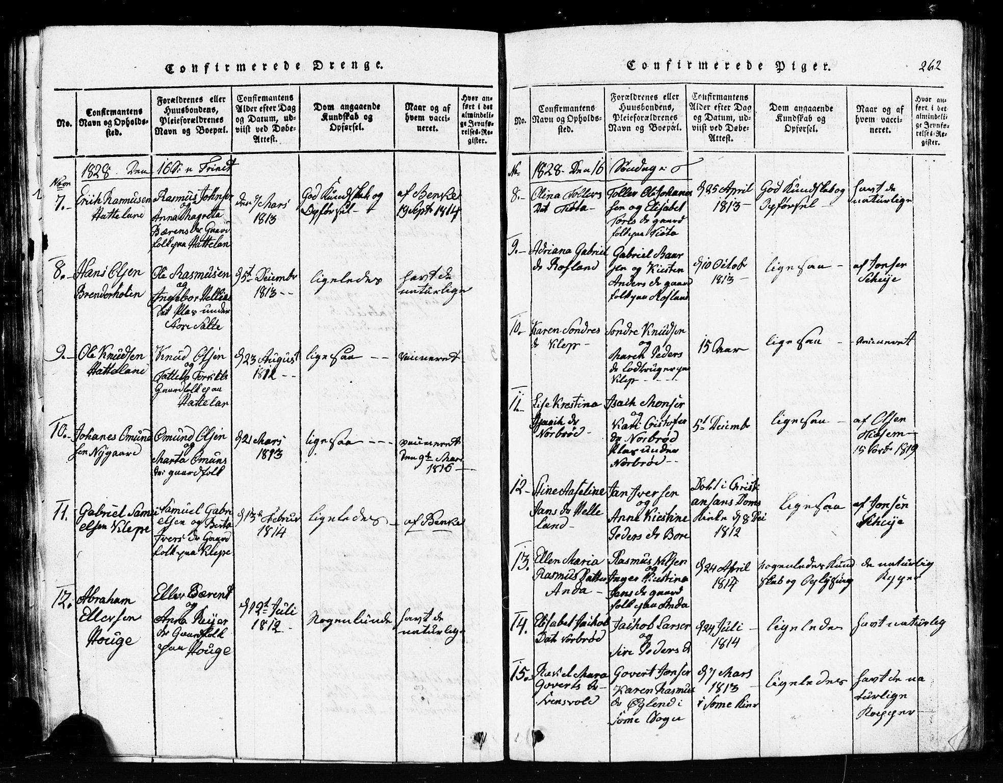 Klepp sokneprestkontor, AV/SAST-A-101803/001/3/30BB/L0001: Klokkerbok nr.  B 1, 1816-1859, s. 262