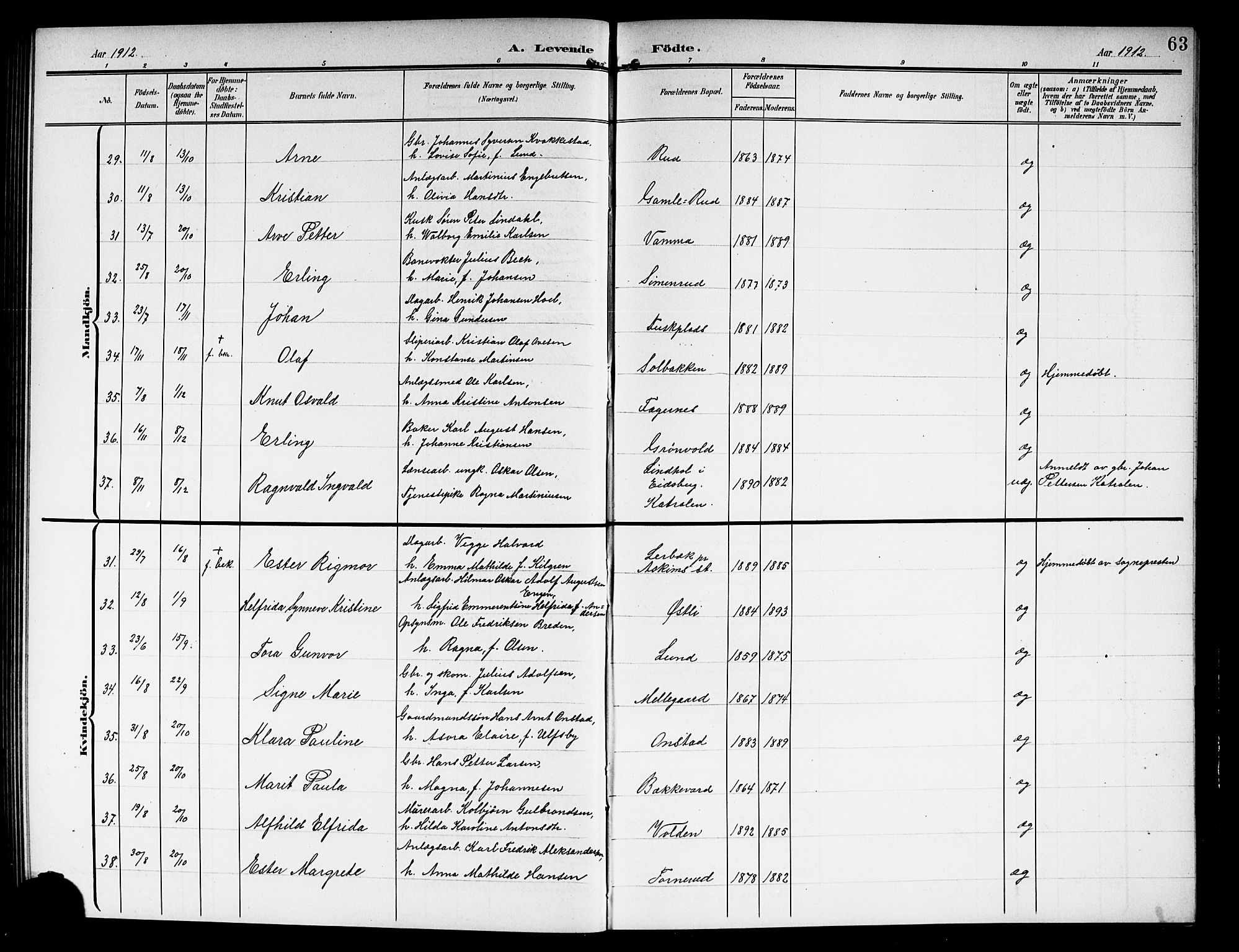 Askim prestekontor Kirkebøker, AV/SAO-A-10900/G/Ga/L0002: Klokkerbok nr. 2, 1903-1921, s. 63