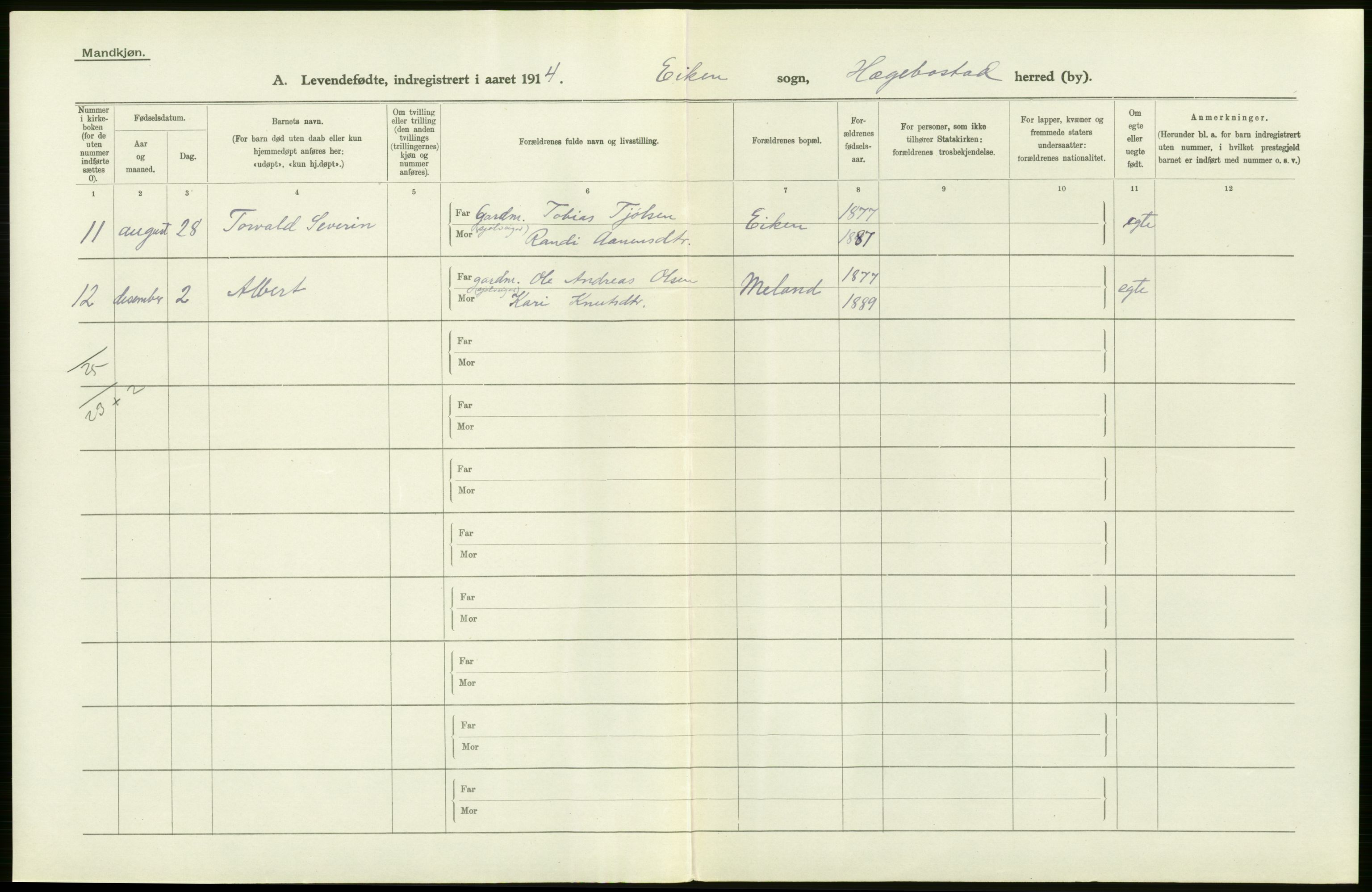 Statistisk sentralbyrå, Sosiodemografiske emner, Befolkning, AV/RA-S-2228/D/Df/Dfb/Dfbd/L0022: Lister og Mandals amt: Levendefødte menn og kvinner, samt gifte. Bygder og byer., 1914, s. 332