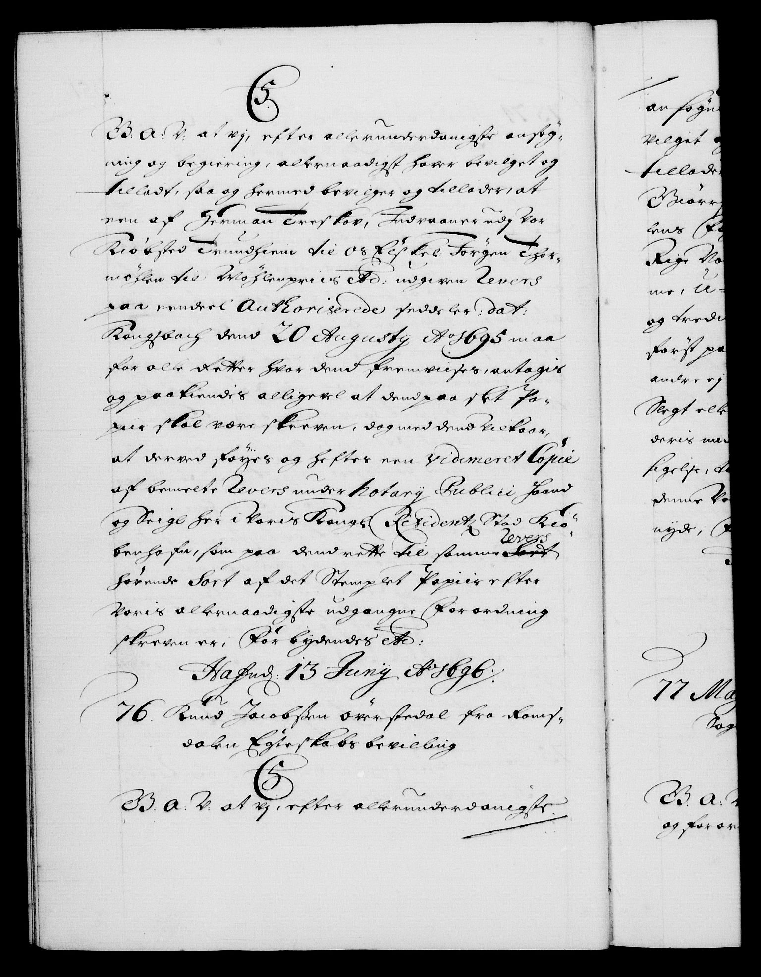 Danske Kanselli 1572-1799, RA/EA-3023/F/Fc/Fca/Fcaa/L0016: Norske registre (mikrofilm), 1692-1697, s. 351b