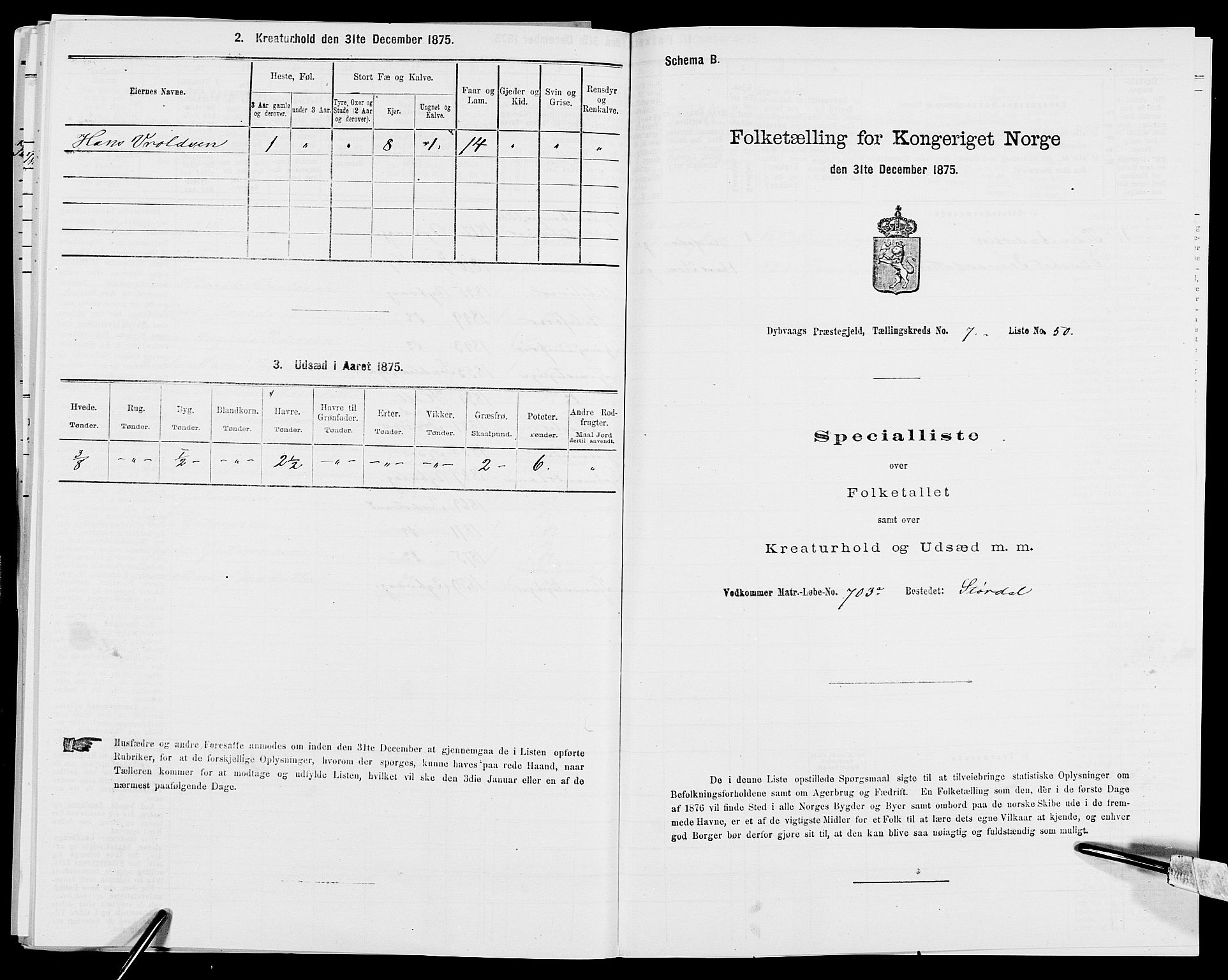 SAK, Folketelling 1875 for 0915P Dypvåg prestegjeld, 1875, s. 915