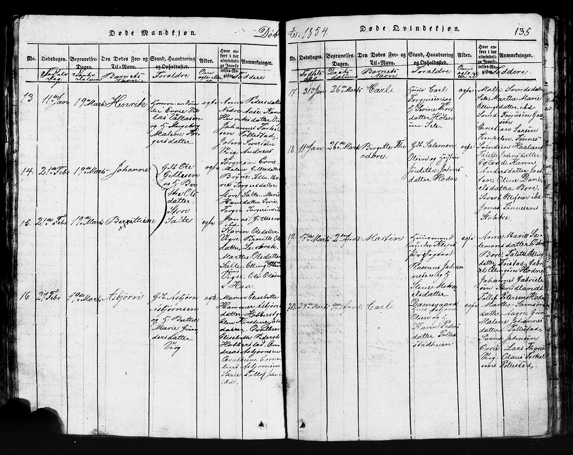Klepp sokneprestkontor, AV/SAST-A-101803/001/3/30BB/L0001: Klokkerbok nr.  B 1, 1816-1859, s. 135