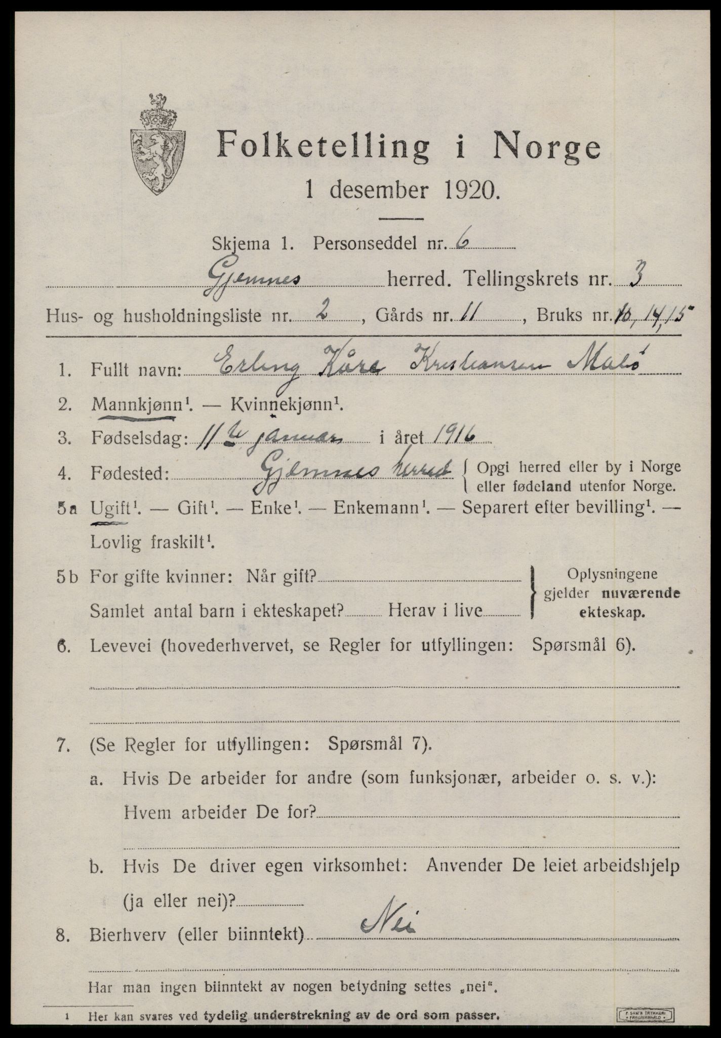 SAT, Folketelling 1920 for 1557 Gjemnes herred, 1920, s. 1218