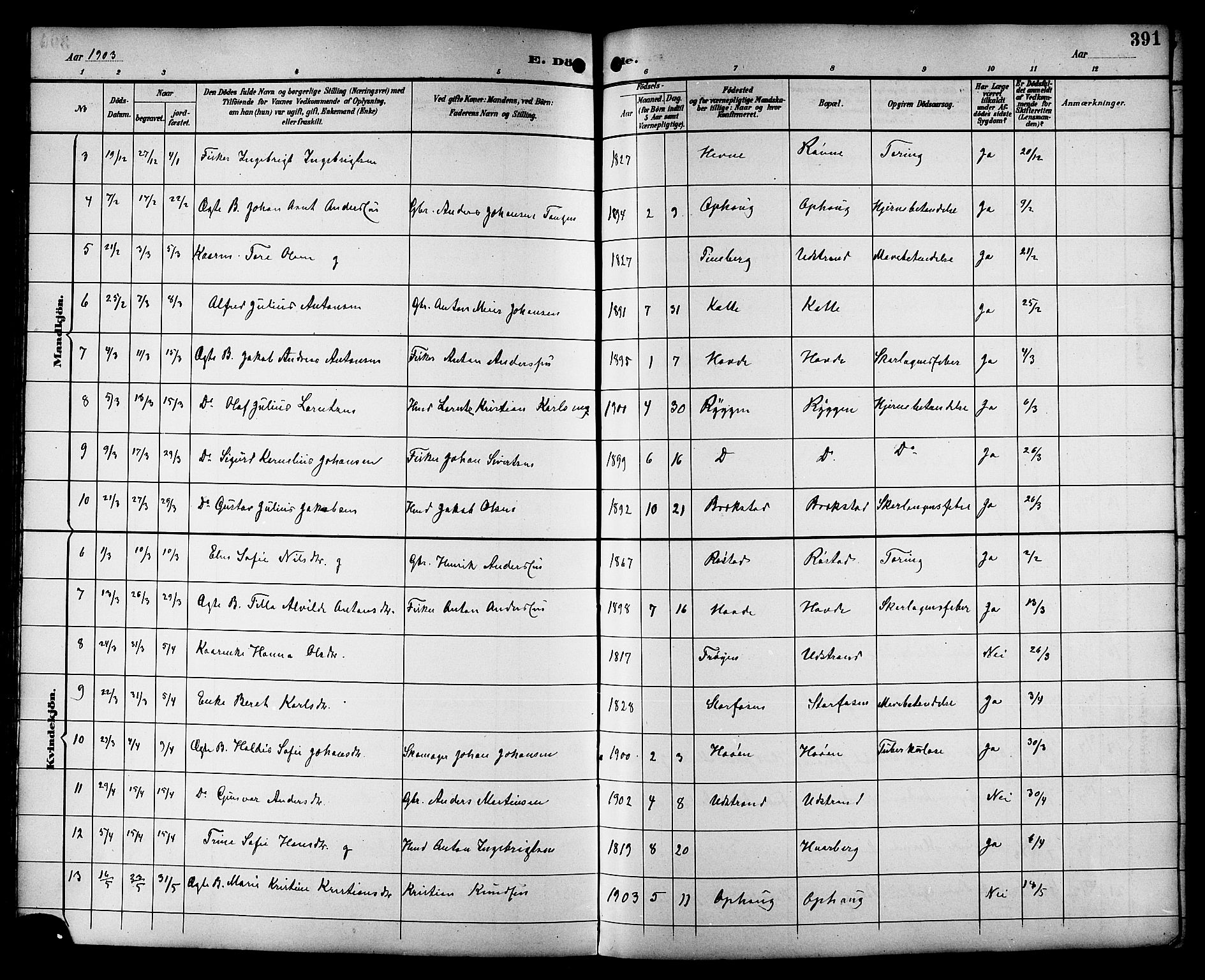 Ministerialprotokoller, klokkerbøker og fødselsregistre - Sør-Trøndelag, SAT/A-1456/659/L0746: Klokkerbok nr. 659C03, 1893-1912, s. 391