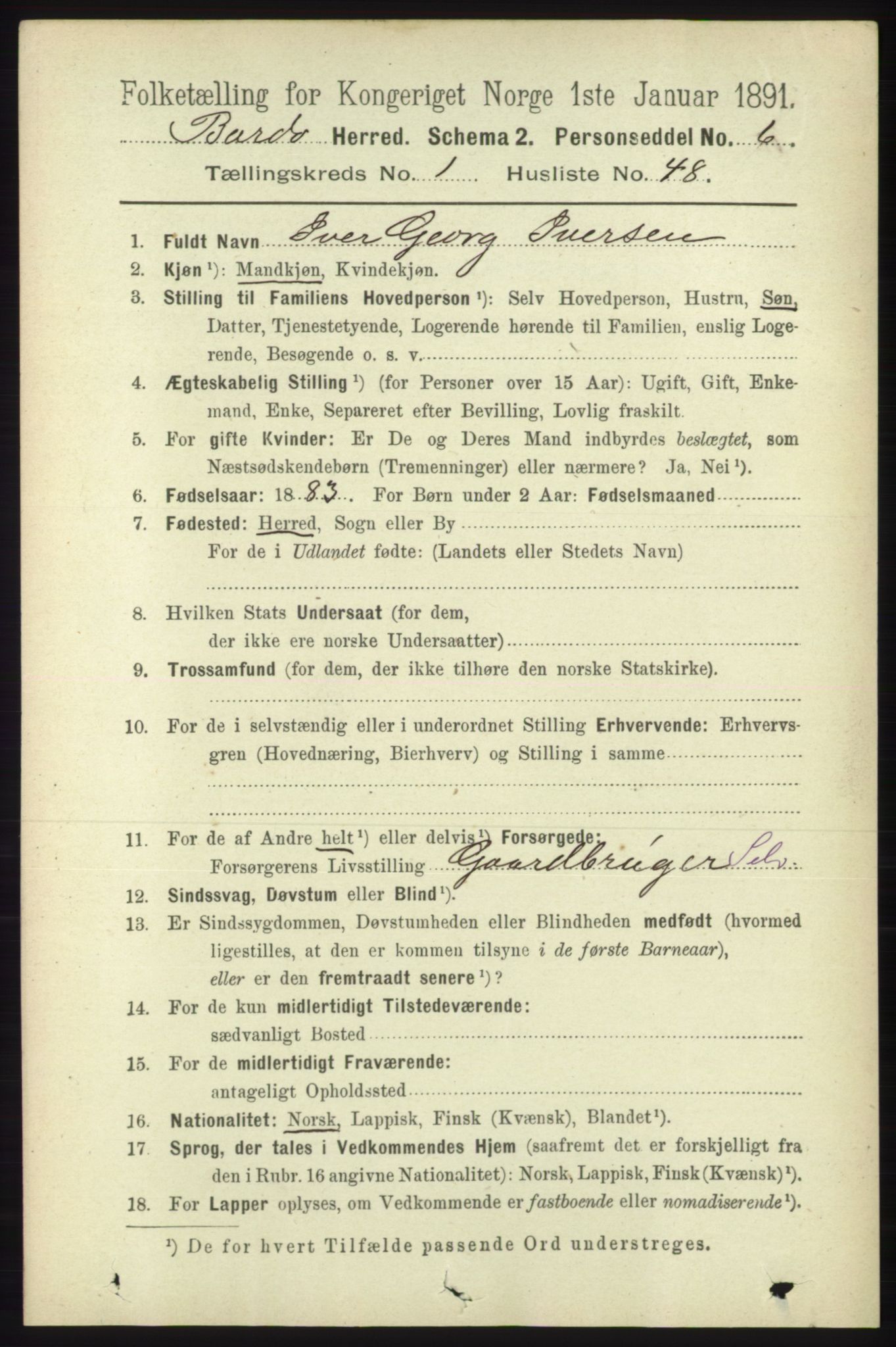 RA, Folketelling 1891 for 1922 Bardu herred, 1891, s. 428
