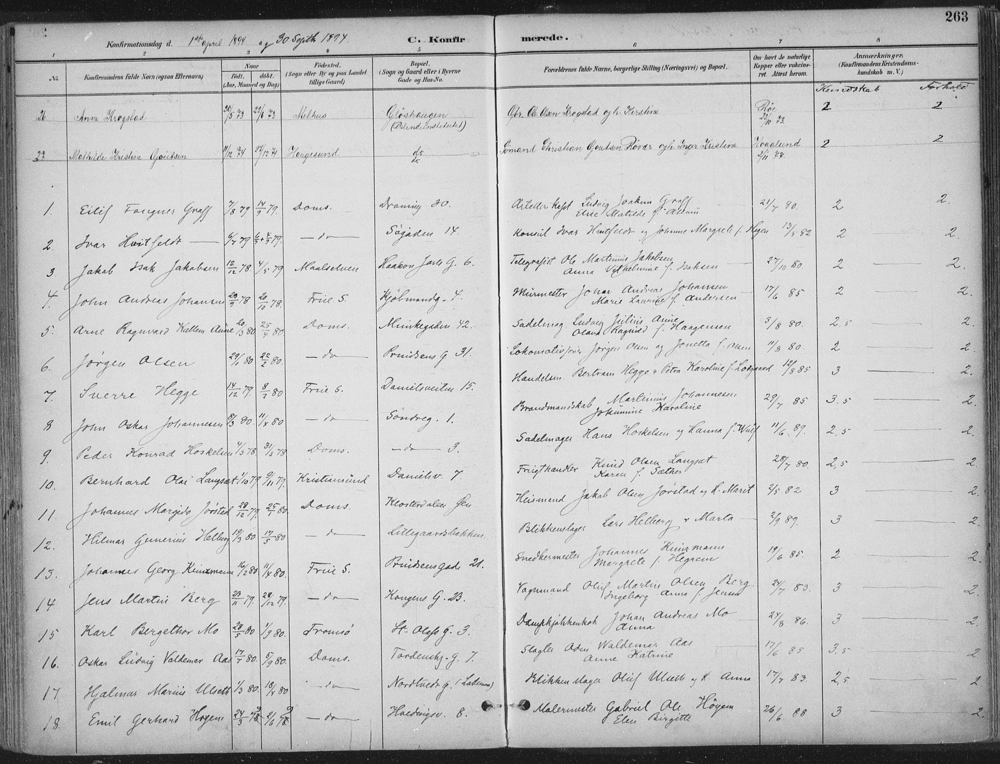 Ministerialprotokoller, klokkerbøker og fødselsregistre - Sør-Trøndelag, SAT/A-1456/601/L0062: Ministerialbok nr. 601A30, 1891-1911, s. 263