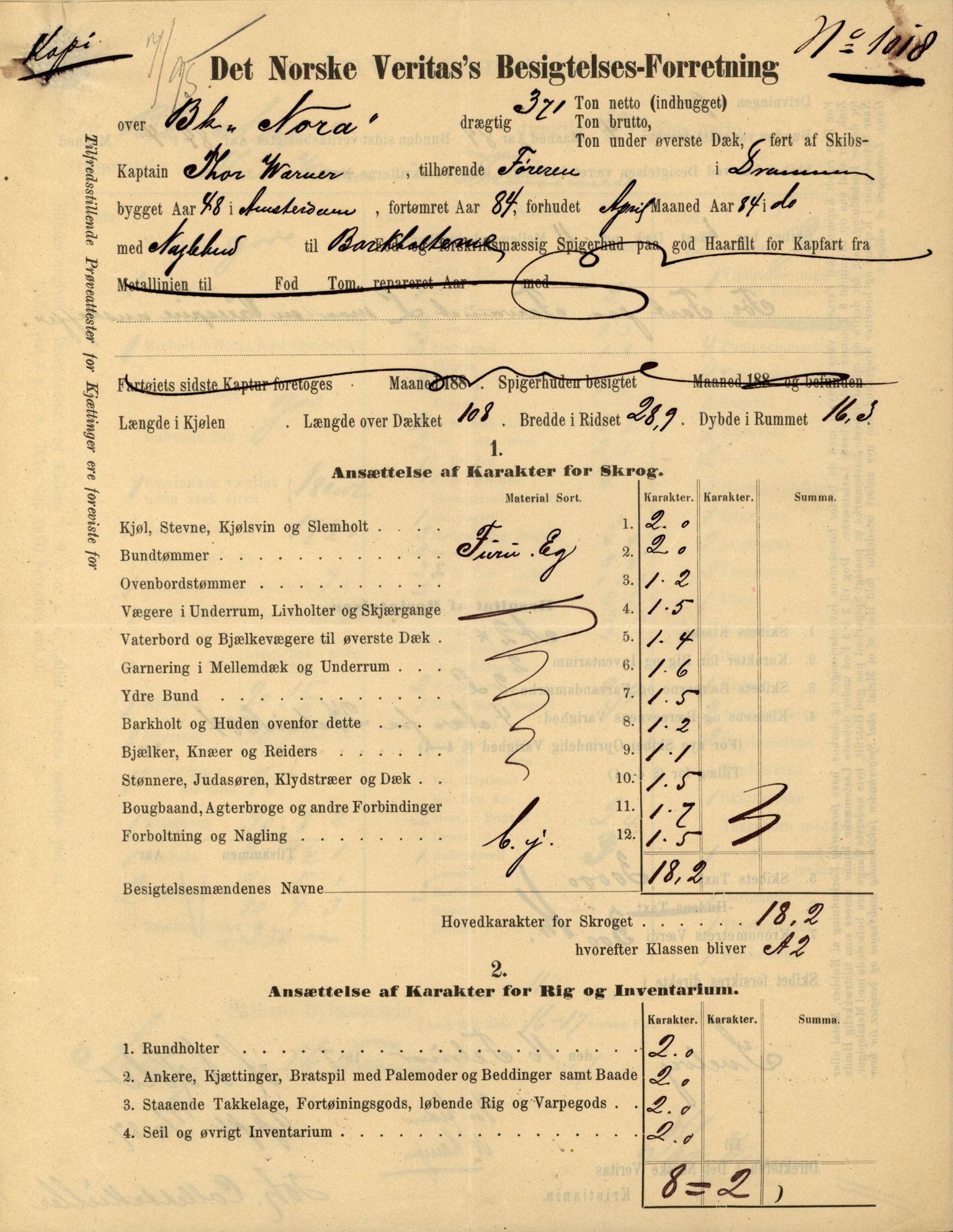 Pa 63 - Østlandske skibsassuranceforening, VEMU/A-1079/G/Ga/L0022/0006: Havaridokumenter / Nora, Ophir, 1888, s. 27