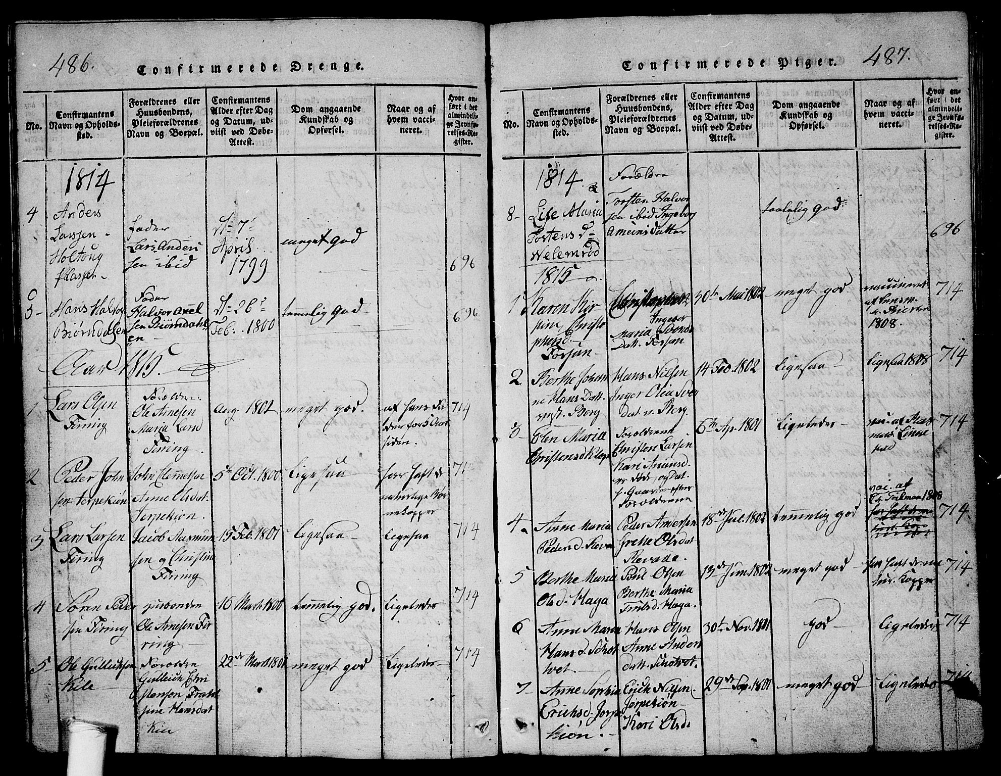 Ramnes kirkebøker, SAKO/A-314/G/Ga/L0001: Klokkerbok nr. I 1, 1813-1847, s. 486-487