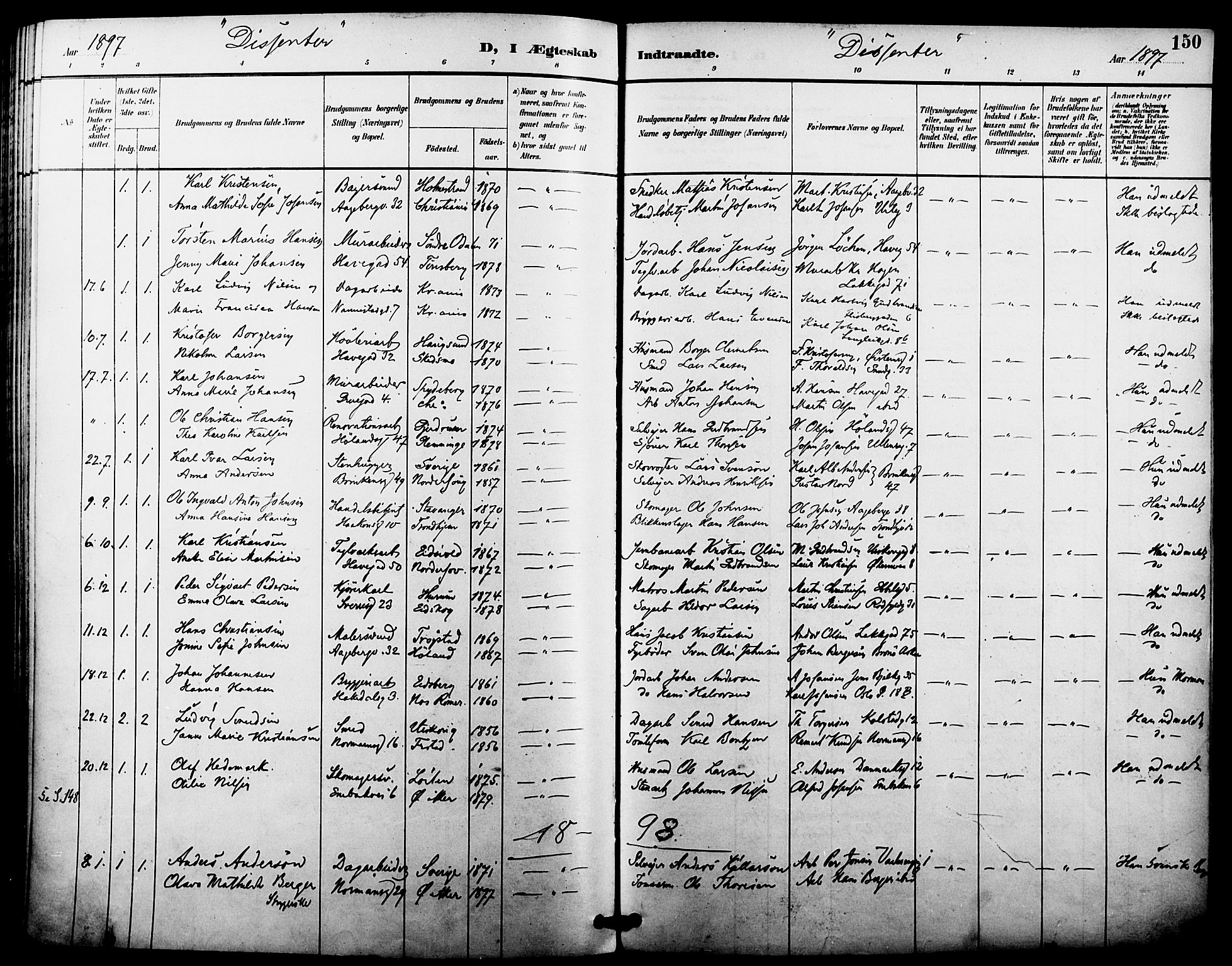 Kampen prestekontor Kirkebøker, AV/SAO-A-10853/F/Fa/L0008: Ministerialbok nr. I 8, 1892-1902, s. 150