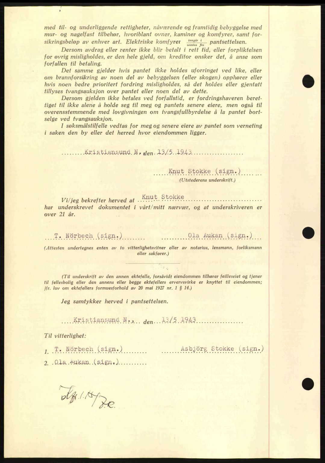 Nordmøre sorenskriveri, AV/SAT-A-4132/1/2/2Ca: Pantebok nr. B90, 1942-1943, Dagboknr: 1275/1943