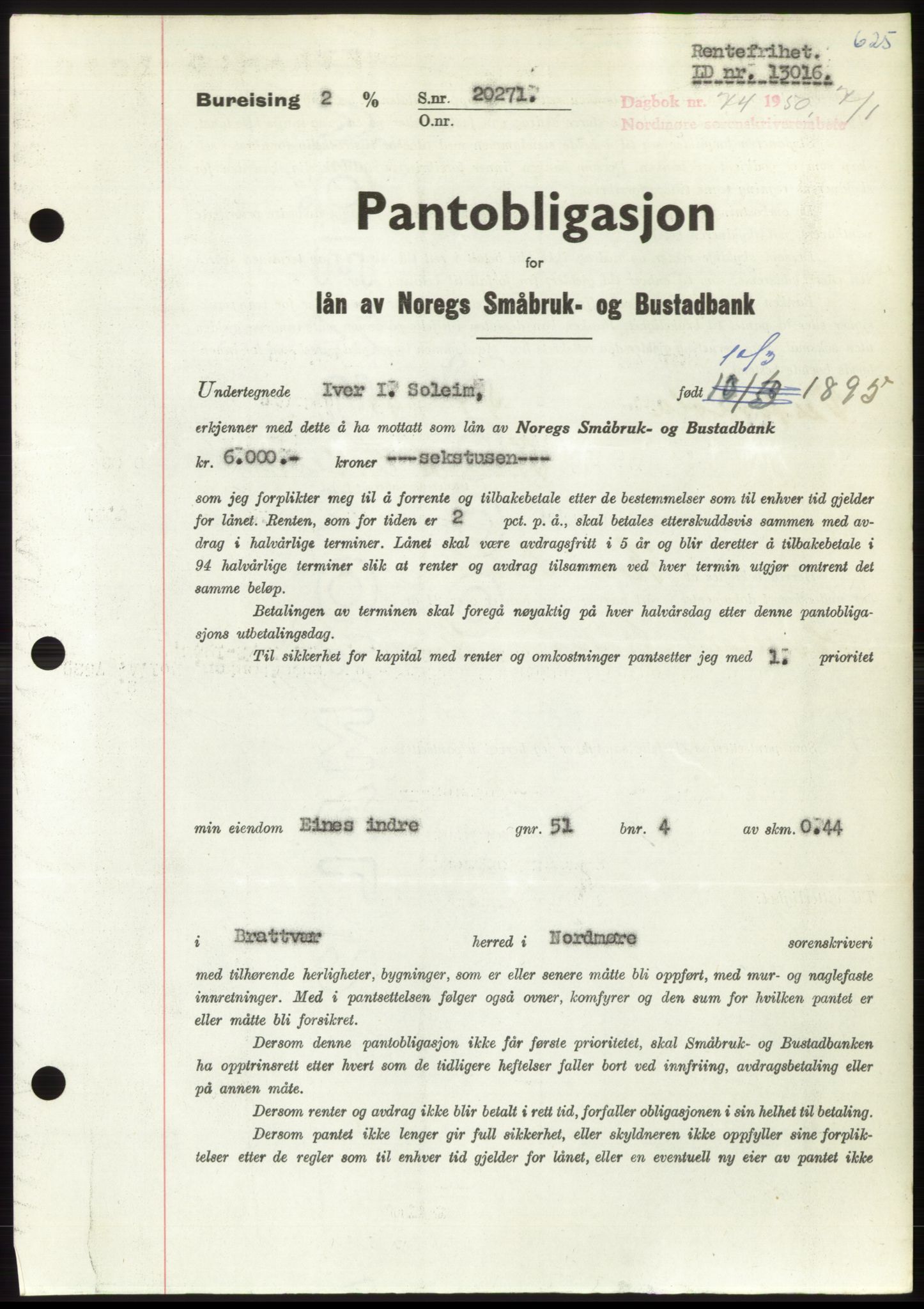 Nordmøre sorenskriveri, SAT/A-4132/1/2/2Ca: Pantebok nr. B103, 1949-1950, Dagboknr: 74/1950